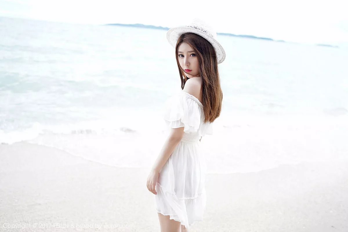秀人集.com_[FeiLin嗲囡囡]Vol.104_嫩模芷儿Momoko海边清纯白色薄纱裙+全裸泡泡浴诱惑写真40P