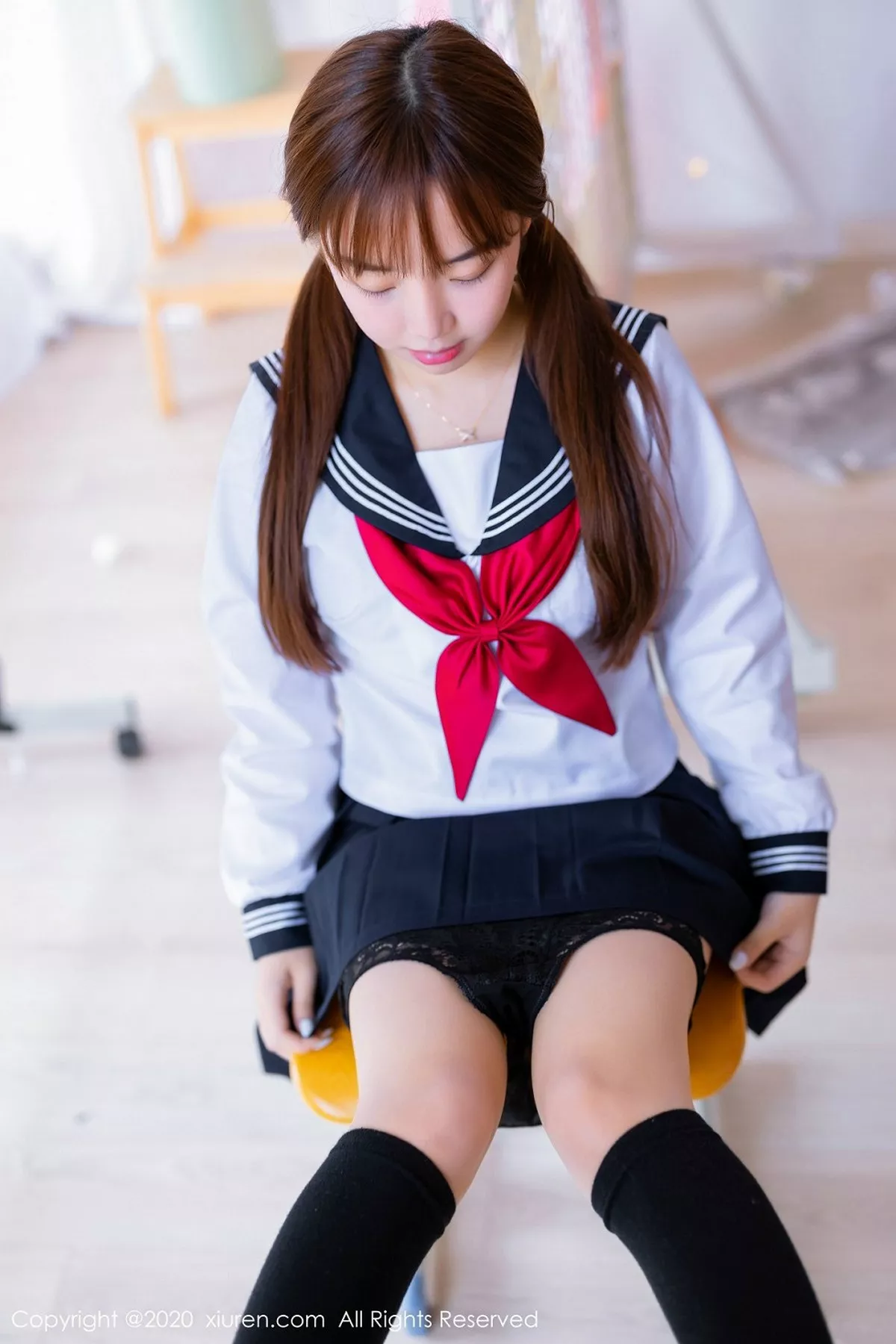 秀人集.com_[XiuRen秀人网]No.2196_嫩模团团子_una经典JK制服配黑色丁字裤秀翘臀撩人诱惑写真59P