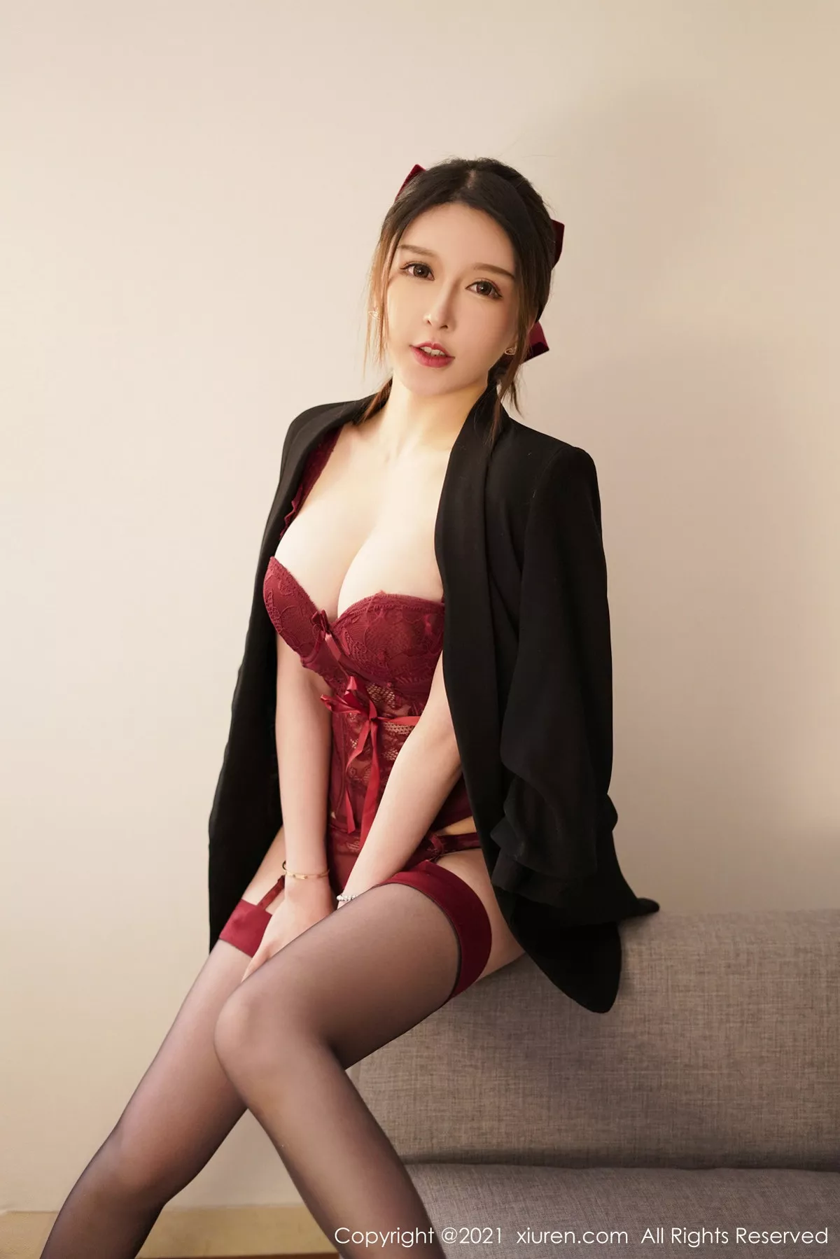 秀人集.com_[XiuRen秀人网]No.3204_嫩模玉兔miki红色情趣内衣主题私房黑丝吊袜秀完美身材诱惑写真65P