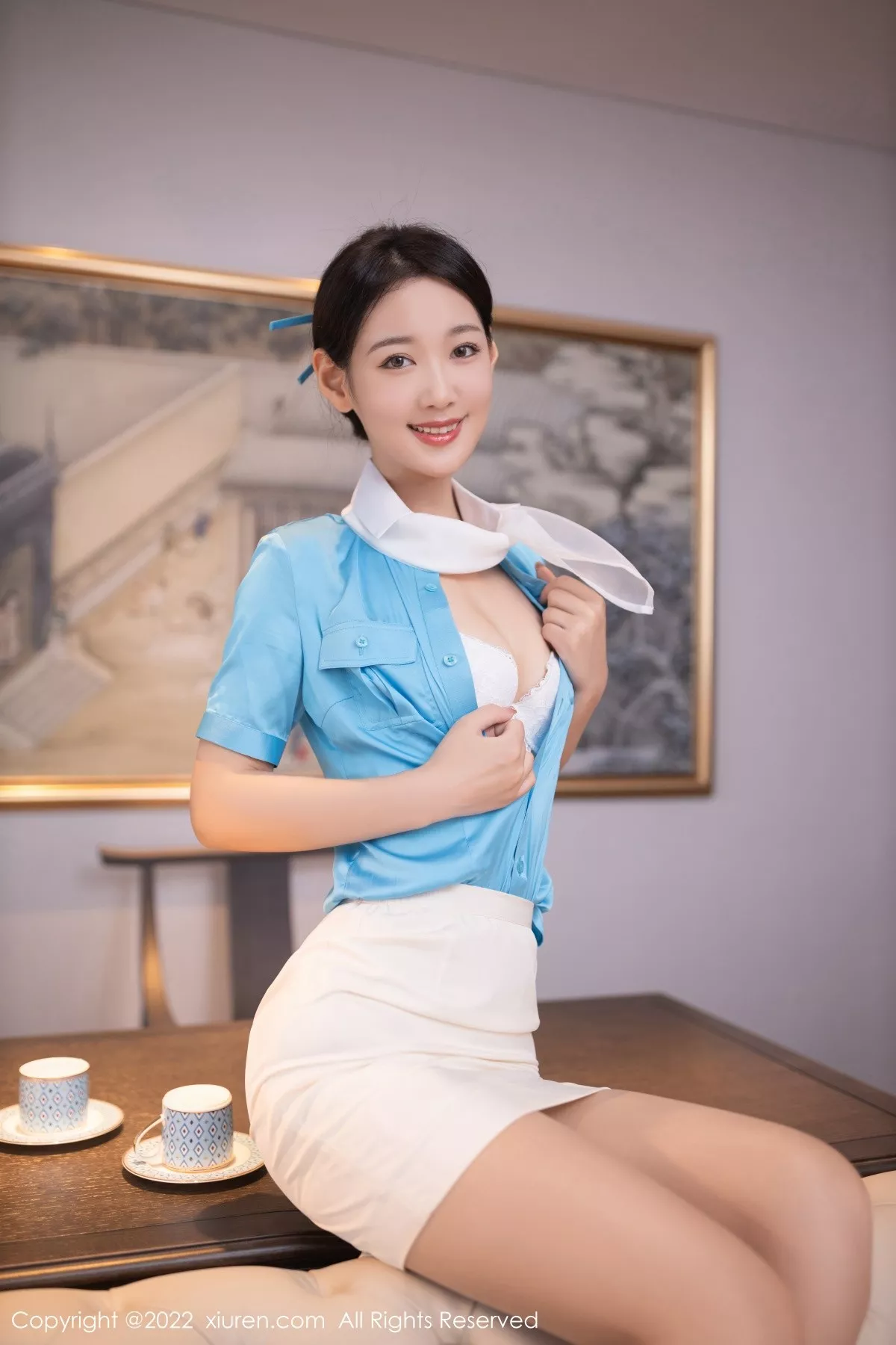 秀人集.com_[XiuRen秀人网]No.5510_模特唐安琪空姐角色扮演性感白色蕾丝内衣配原色丝袜诱惑写真100P