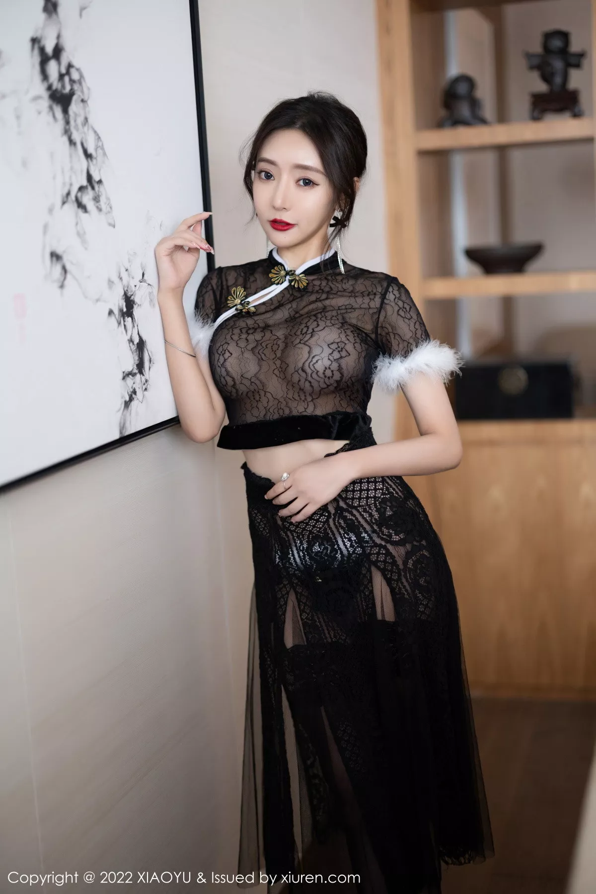 秀人集.com_[XiaoYu画语界]Vol.926_女神王馨瑶yanni性感黑色薄纱情趣旗袍配蕾丝袜惹火诱惑写真80P