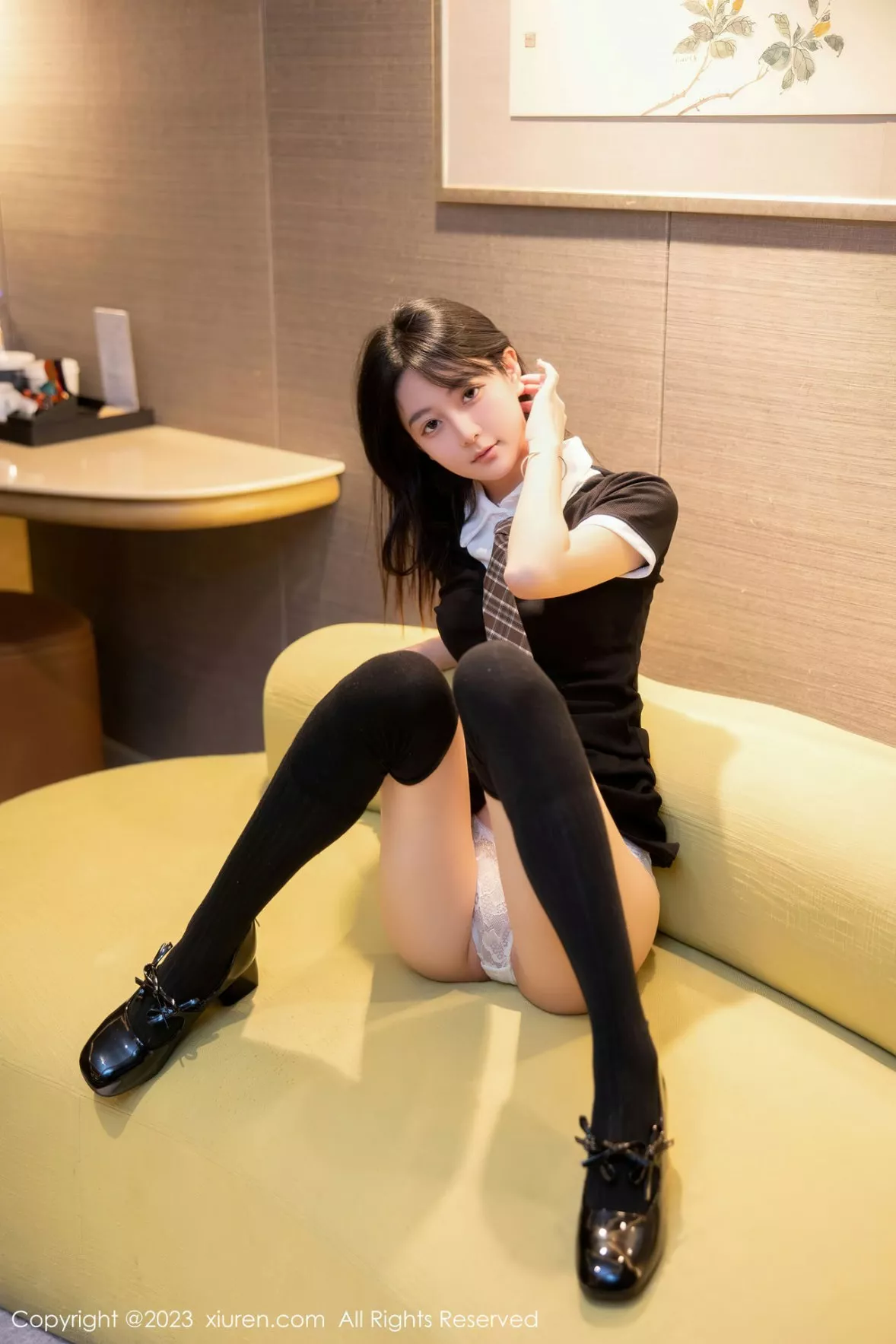 秀人集.com_[XiuRen秀人网]No.6210_新人模特谢小蒽私房半脱学生制服露白色蕾丝内衣迷人诱惑写真91P