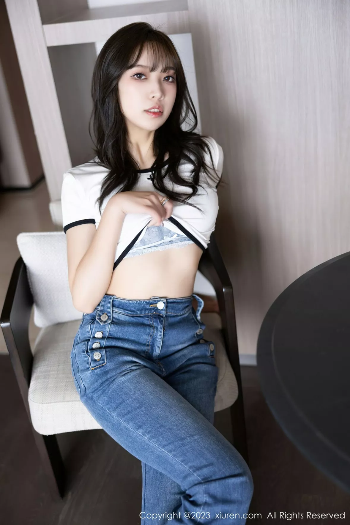 秀人集.com_[XiuRen秀人网]No.6160_模特郑颖姗Bev白色上衣配牛仔长裤露蕾丝内衣超薄肉丝诱惑写真90P