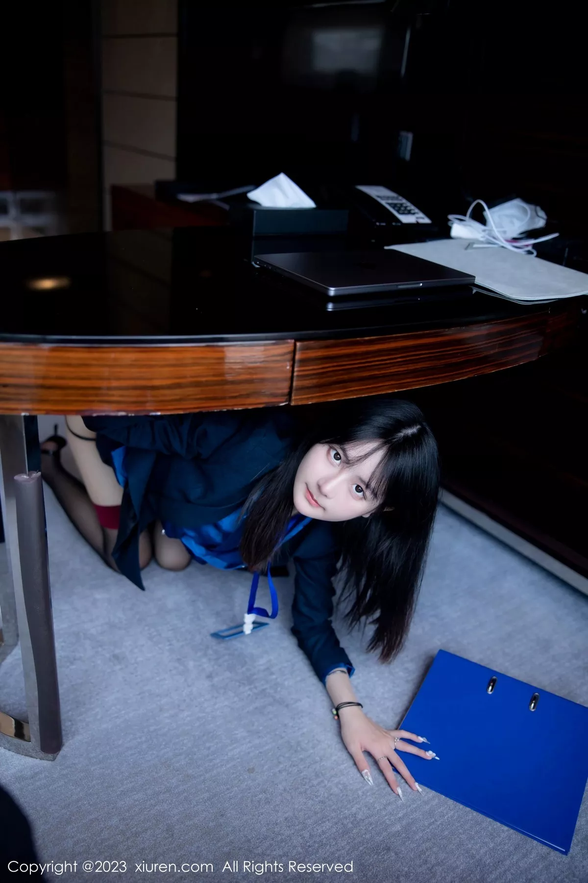 秀人集.com_[XiuRen秀人网]No.6407_模特谢小蒽性感OL装脱制服露紫色蕾丝内衣配超薄黑丝诱惑写真91P