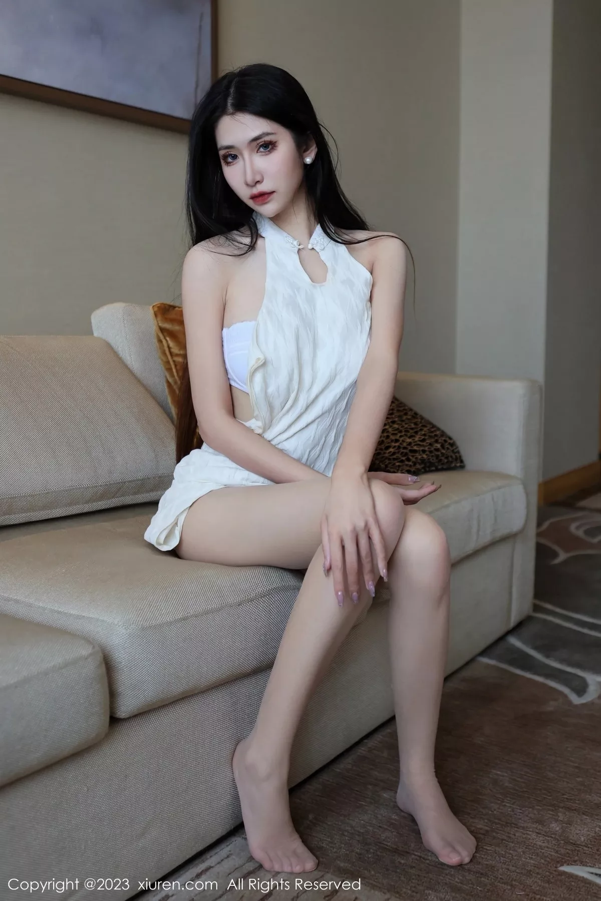 秀人集.com_[XiuRen秀人网]No.6438_模特依娜Yina脱连衣长裙裤露性感白色内衣配开档肉丝诱惑写真90P