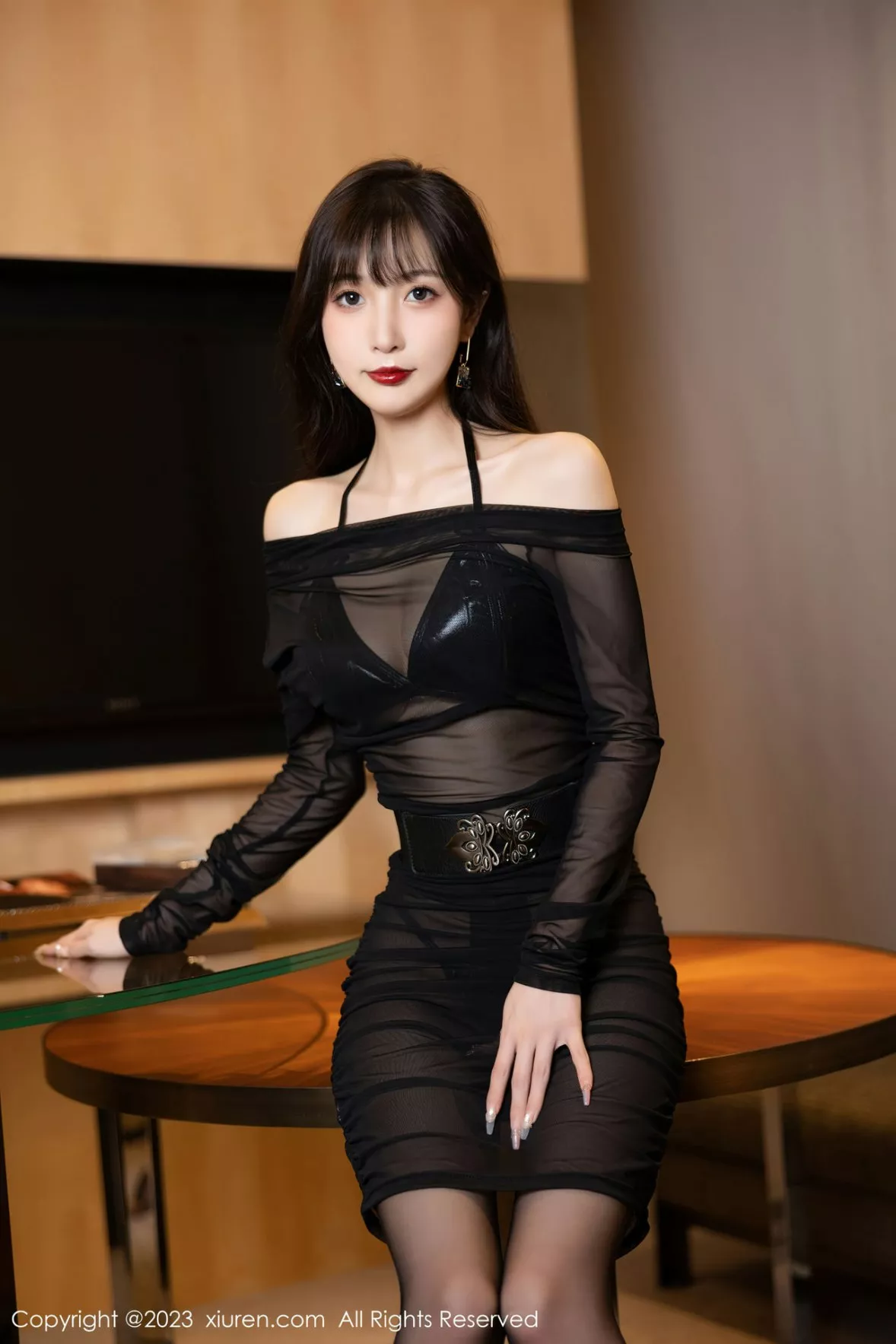 秀人集.com_[XiuRen秀人网]No.6307_模特林星阑脱轻透网纱连衣裙露性感黑色皮质内衣迷人诱惑写真80P