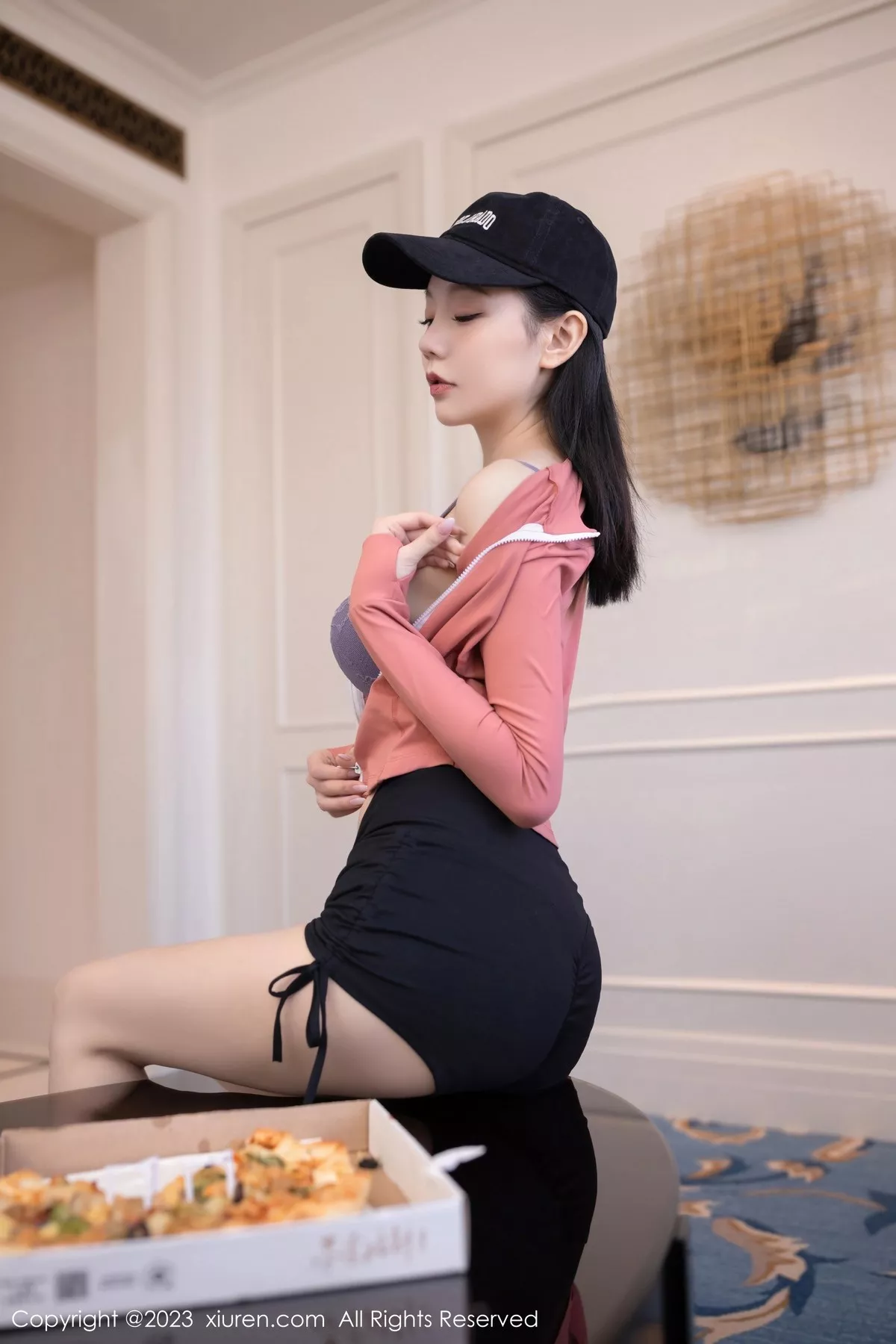 秀人集.com_[XiuRen秀人网]No.6487_模特安然anran粉色运动上衣配黑短裙半脱露蕾丝内衣诱惑写真82P