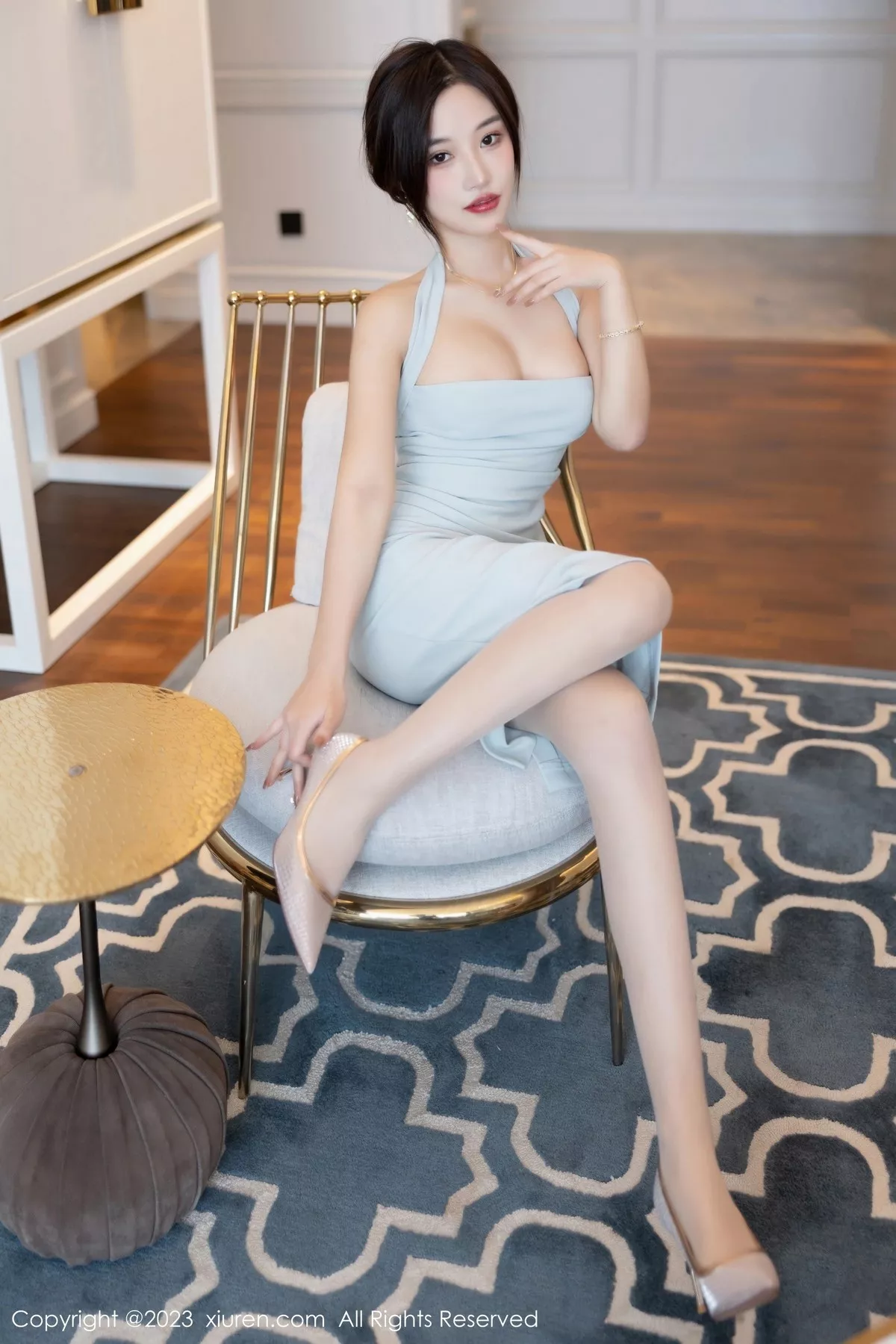 秀人集.com_[XiuRen秀人网]No.6642_模特妙可可Cheese性感淡蓝连身裙配超薄无内肉丝惹火诱惑写真86P