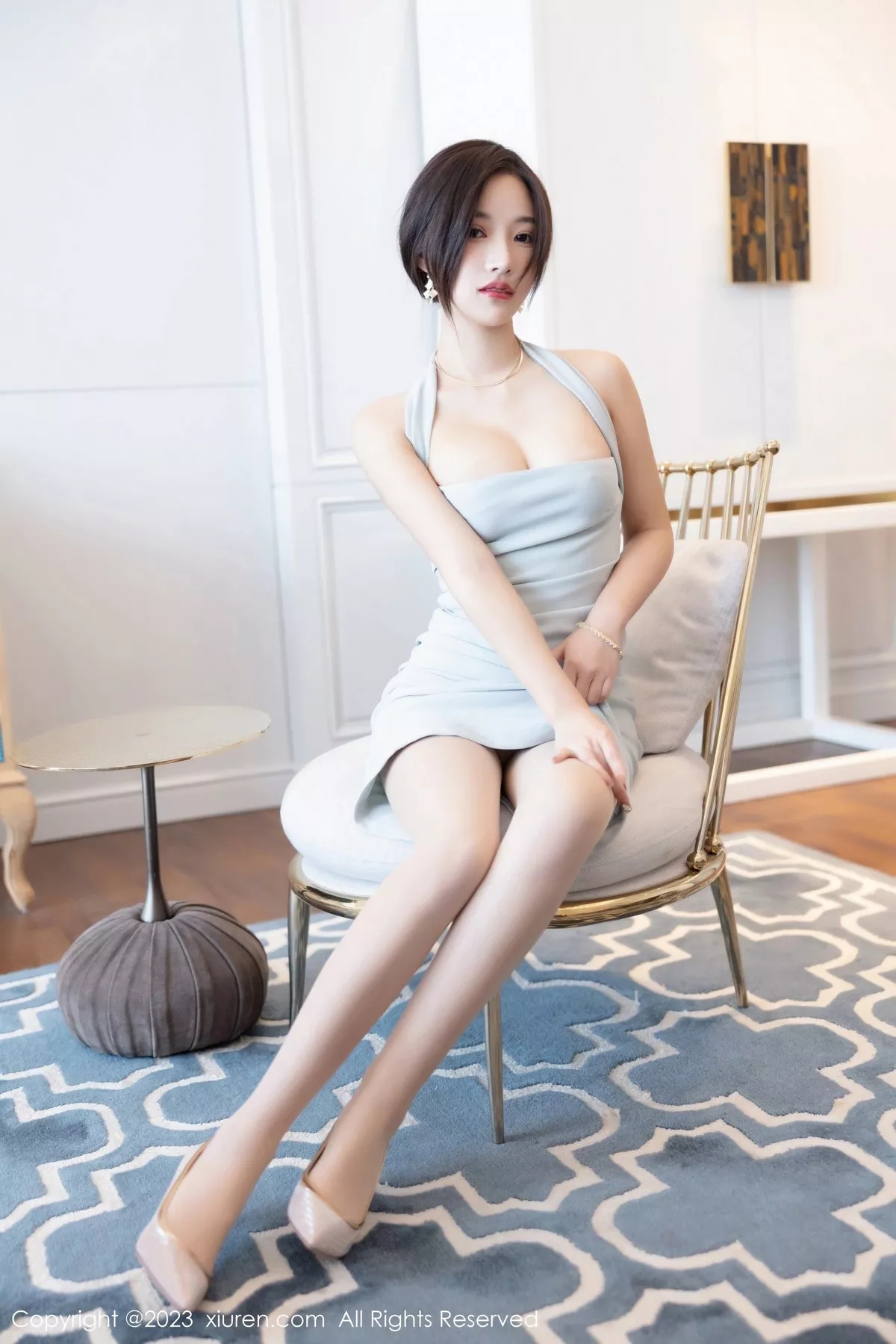 秀人集.com_[XiuRen秀人网]No.6642_模特妙可可Cheese性感淡蓝连身裙配超薄无内肉丝惹火诱惑写真86P