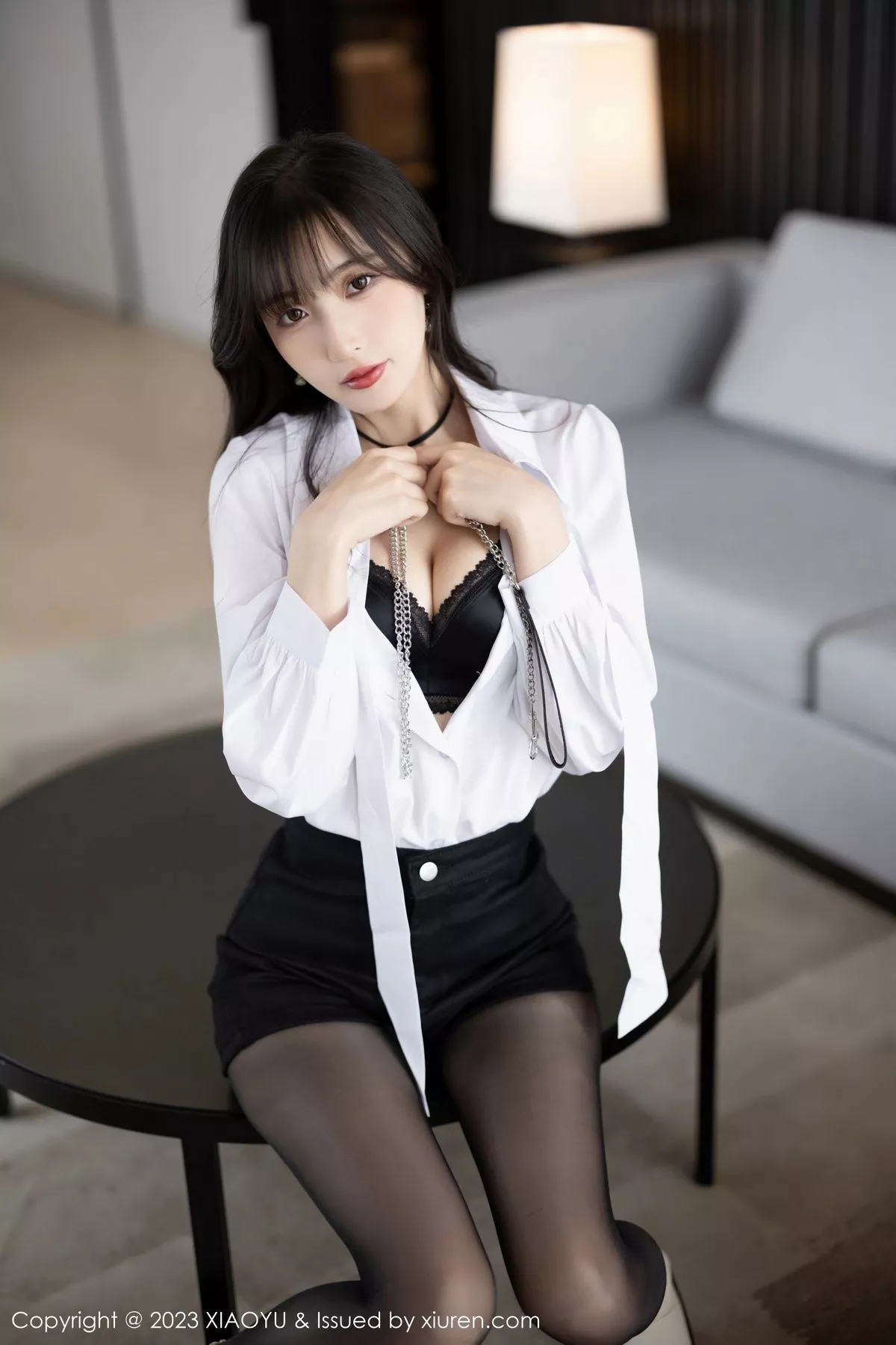 秀人集.com_[XiaoYu画语界]Vol.1020_模特林星阑私房半脱露性感黑色内衣配开档黑丝秀美腿诱惑写真90P