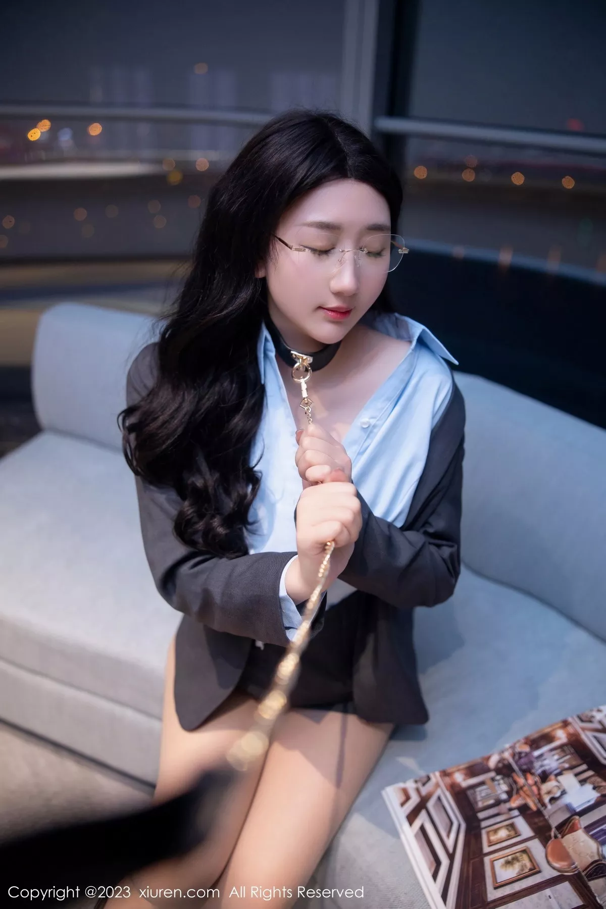 秀人集.com_[XiuRen秀人网]No.6607_模特江真真深灰色OL制服露蓝黑色蕾丝内衣配原色丝袜诱惑写真86P