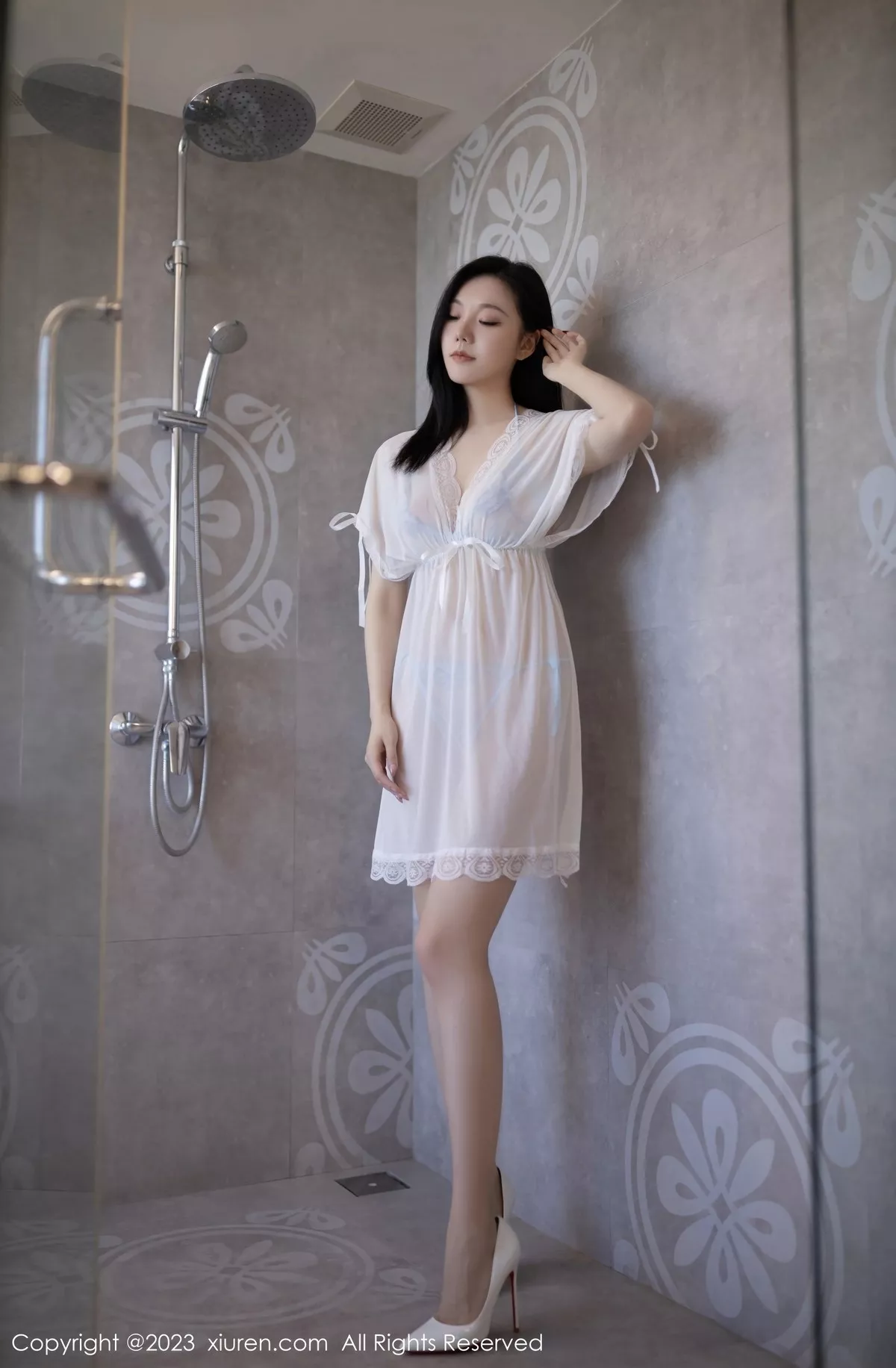 秀人集.com_[XiuRen秀人网]No.6827_模特安然anran性感白色轻透薄纱服露淡蓝轻透蕾丝内衣诱惑写真79P