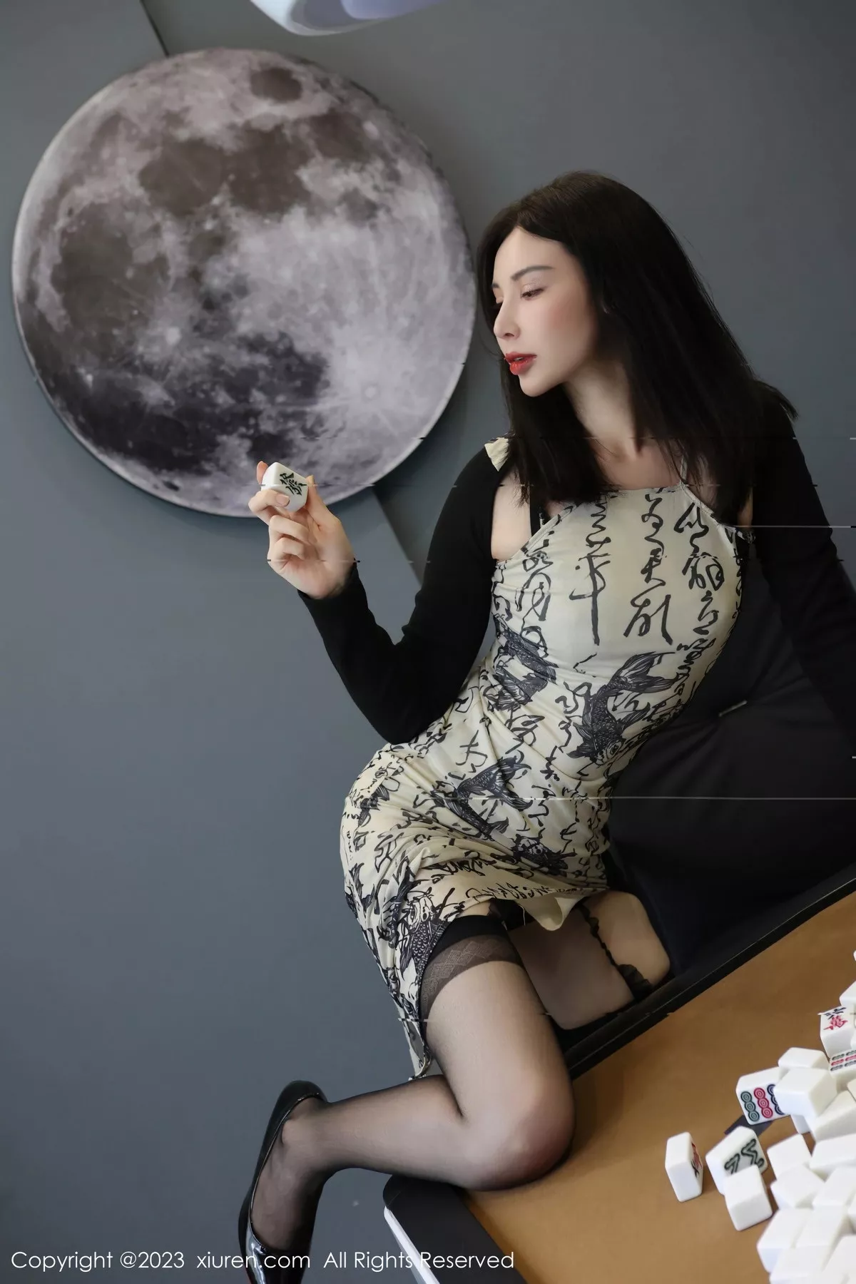 秀人集.com_[XiuRen秀人网]No.7178_模特曼柔黑色中国风连衣裙露黑色蕾丝内衣配黑丝吊袜诱惑写真73P