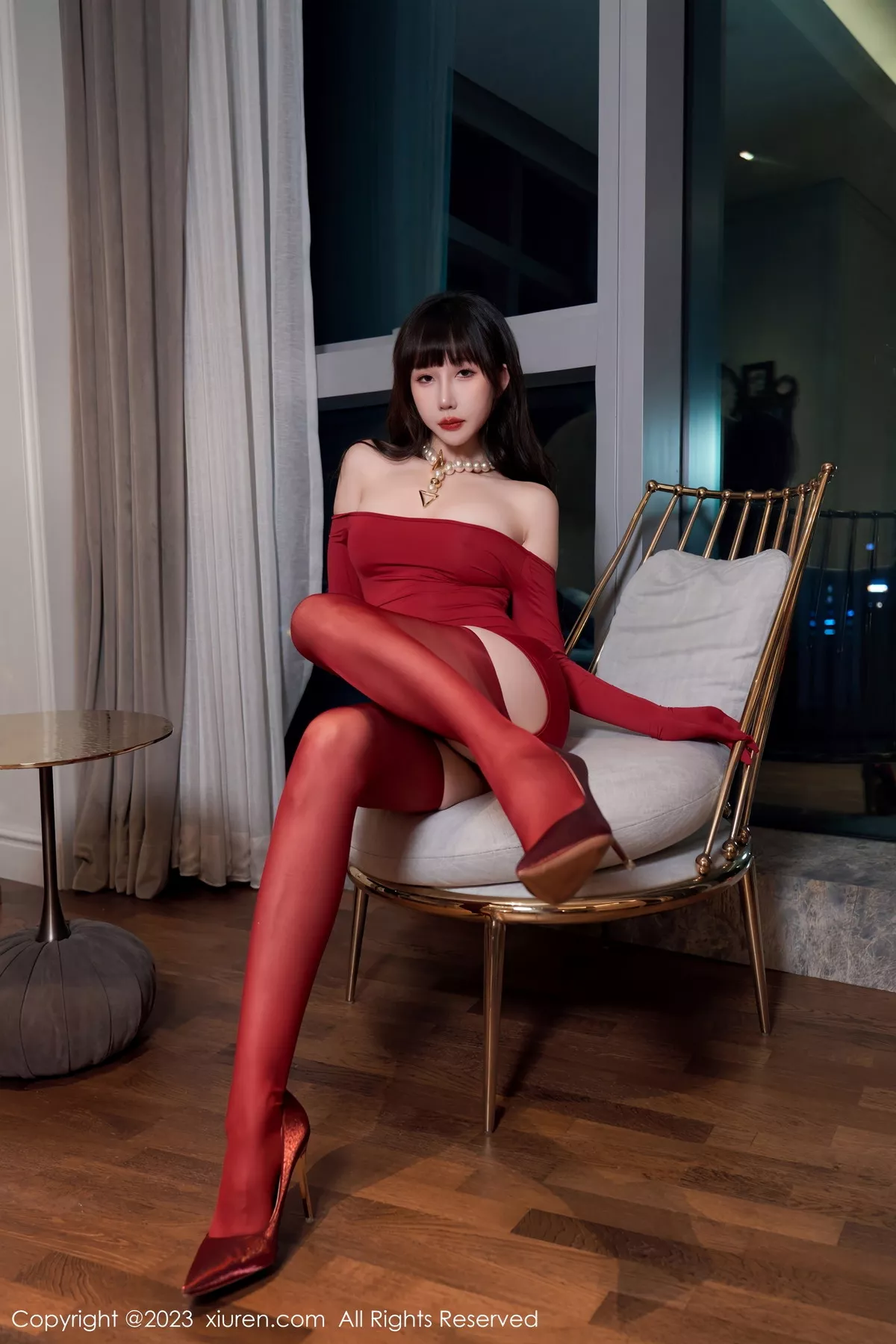 秀人集.com_[XiuRen秀人网]No.7125_模特波巧酱脱红色连衣裙露性感红色蕾丝内衣配红丝袜诱惑写真95P