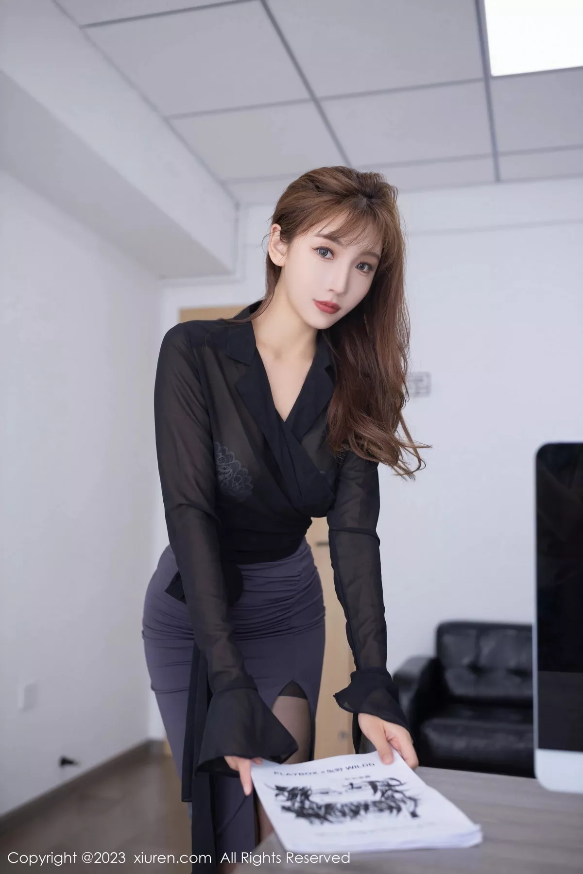 秀人集.com_[XiuRen秀人网]No.7149_模特陆萱萱束缚主题黑色薄透上衣露性感白色蕾丝内衣诱惑写真80P