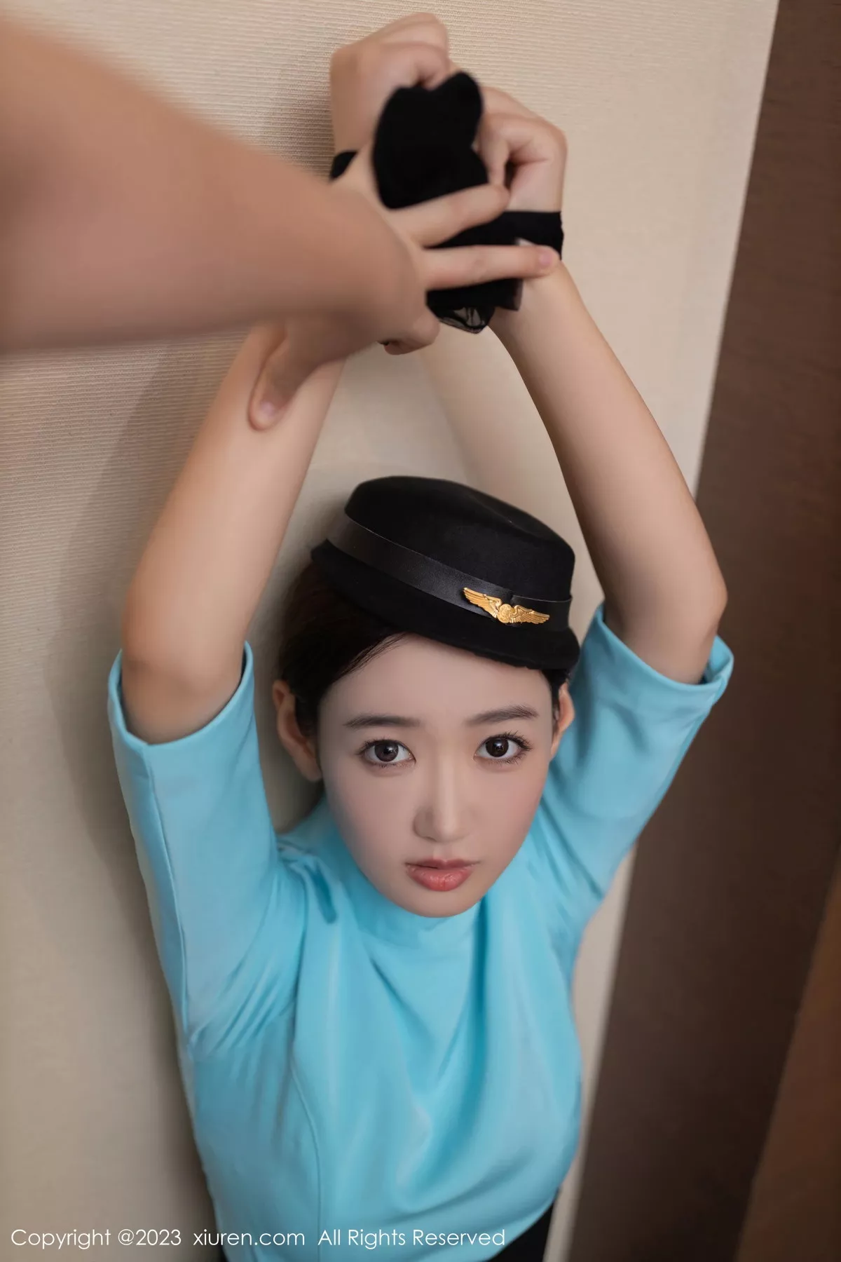 秀人集.com_[XiuRen秀人网]No.7516_模特唐安琪蓝色空姐制服露白色蕾丝内衣配超薄黑丝完美诱惑写真80P