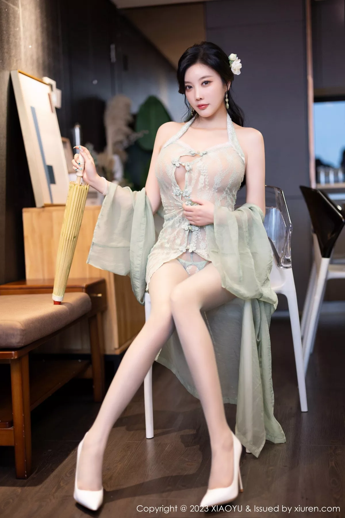 秀人集.com_[XiaoYu画语界]Vol.1143_女神杨晨晨性感淡绿薄纱短裙露绿灰色蕾丝情趣服完美诱惑写真93P