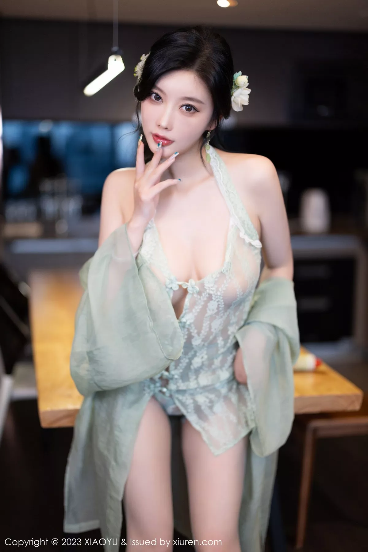 秀人集.com_[XiaoYu画语界]Vol.1143_女神杨晨晨性感淡绿薄纱短裙露绿灰色蕾丝情趣服完美诱惑写真93P