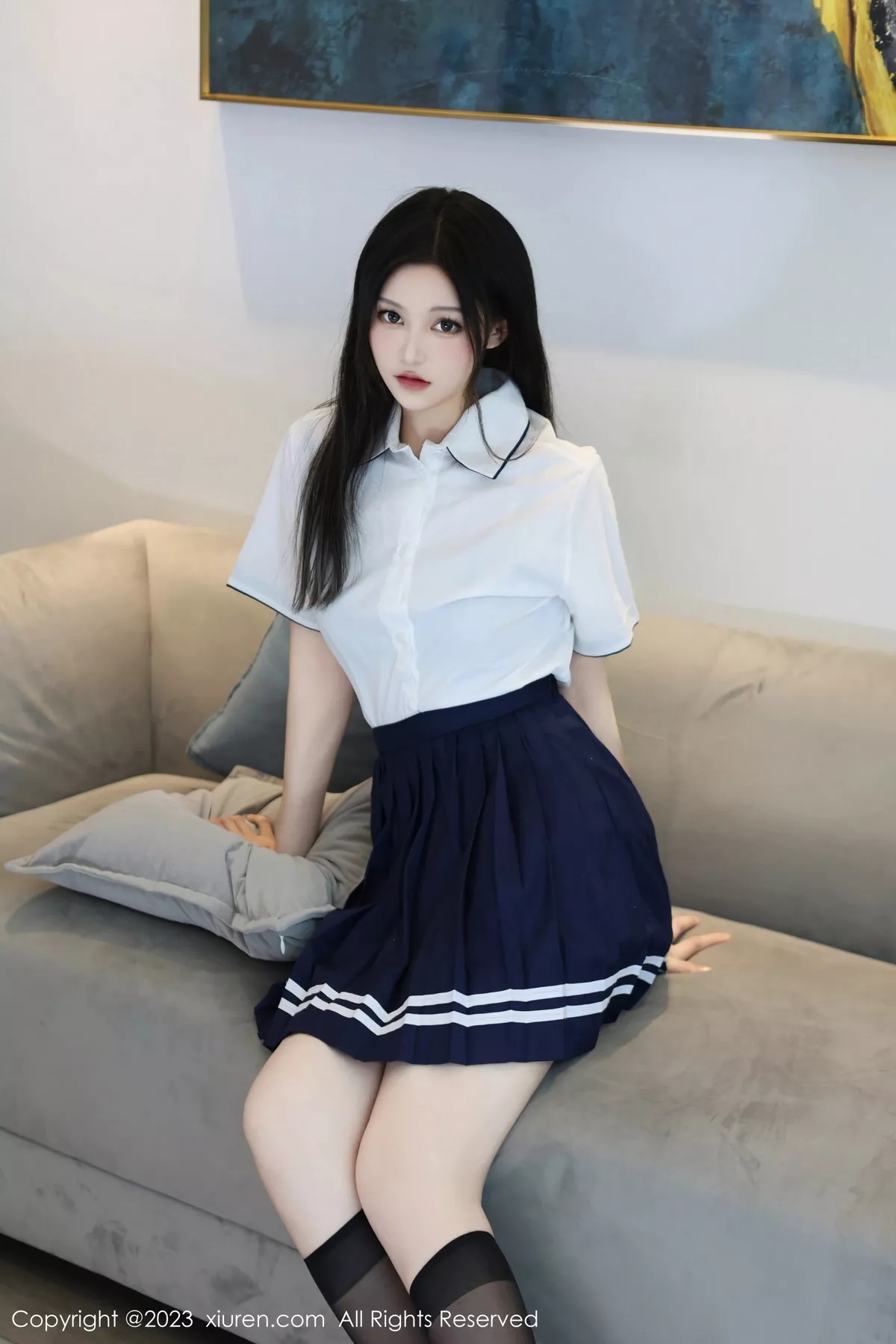 秀人集.com_[XiuRen秀人网]No.7697_模特大橘BBKira性感白色上衣配蓝短裙秀丰腴美臀撩人诱惑写真66P