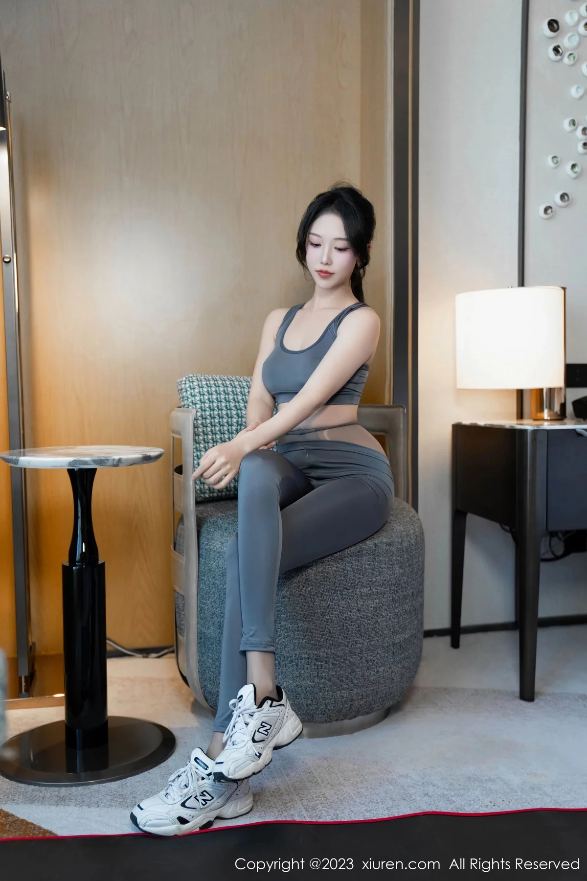 秀人集.com_[XiuRen秀人网]No.7882_模特利世性感灰色瑜伽服饰配超薄无内灰丝秀曼妙身姿诱惑写真80P