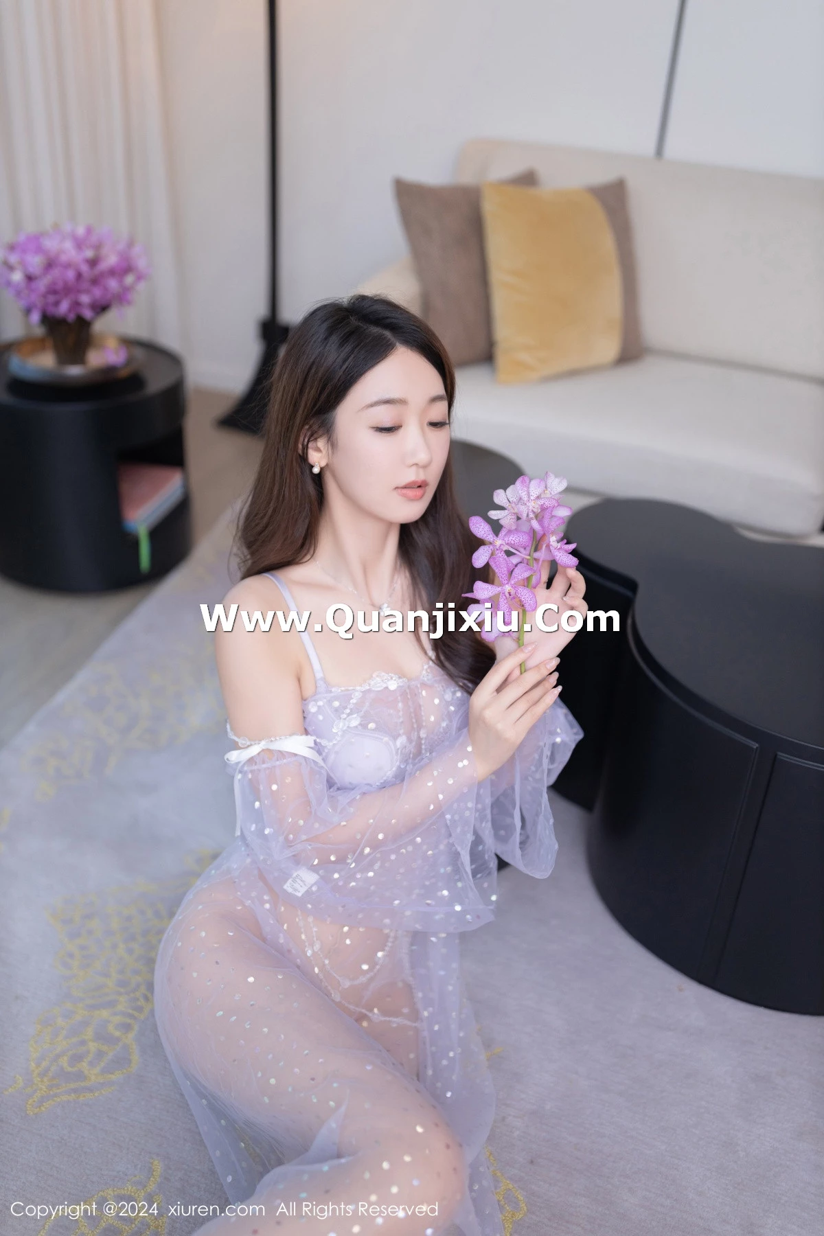 秀人集.com_[XiuRen秀人网]No.8357_模特唐安琪性感紫色薄纱服饰配超薄肉丝秀惹火身材撩人诱惑写真80P