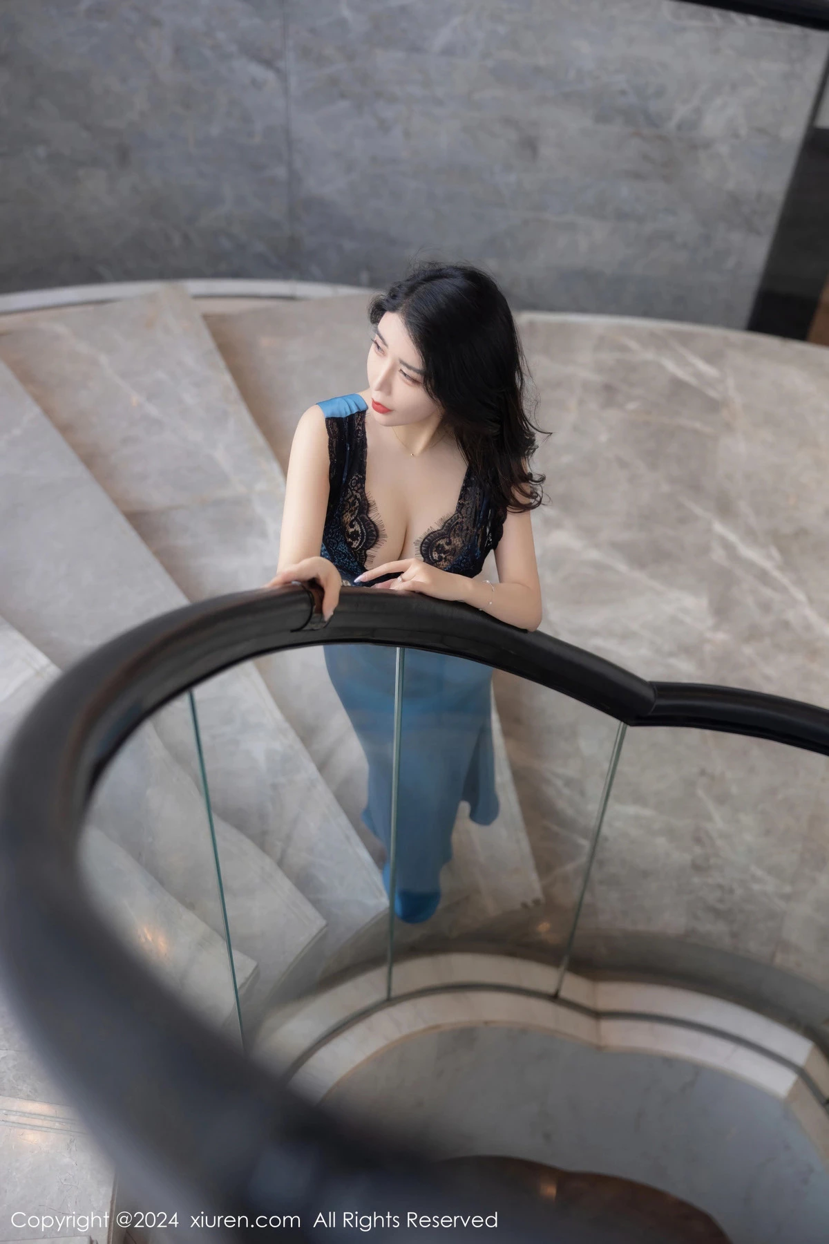 秀人集.com_[XiuRen秀人网]No.8466_模特李若汐性感蓝黑色长裙露黑色情趣内衣秀完美身材诱惑写真81P