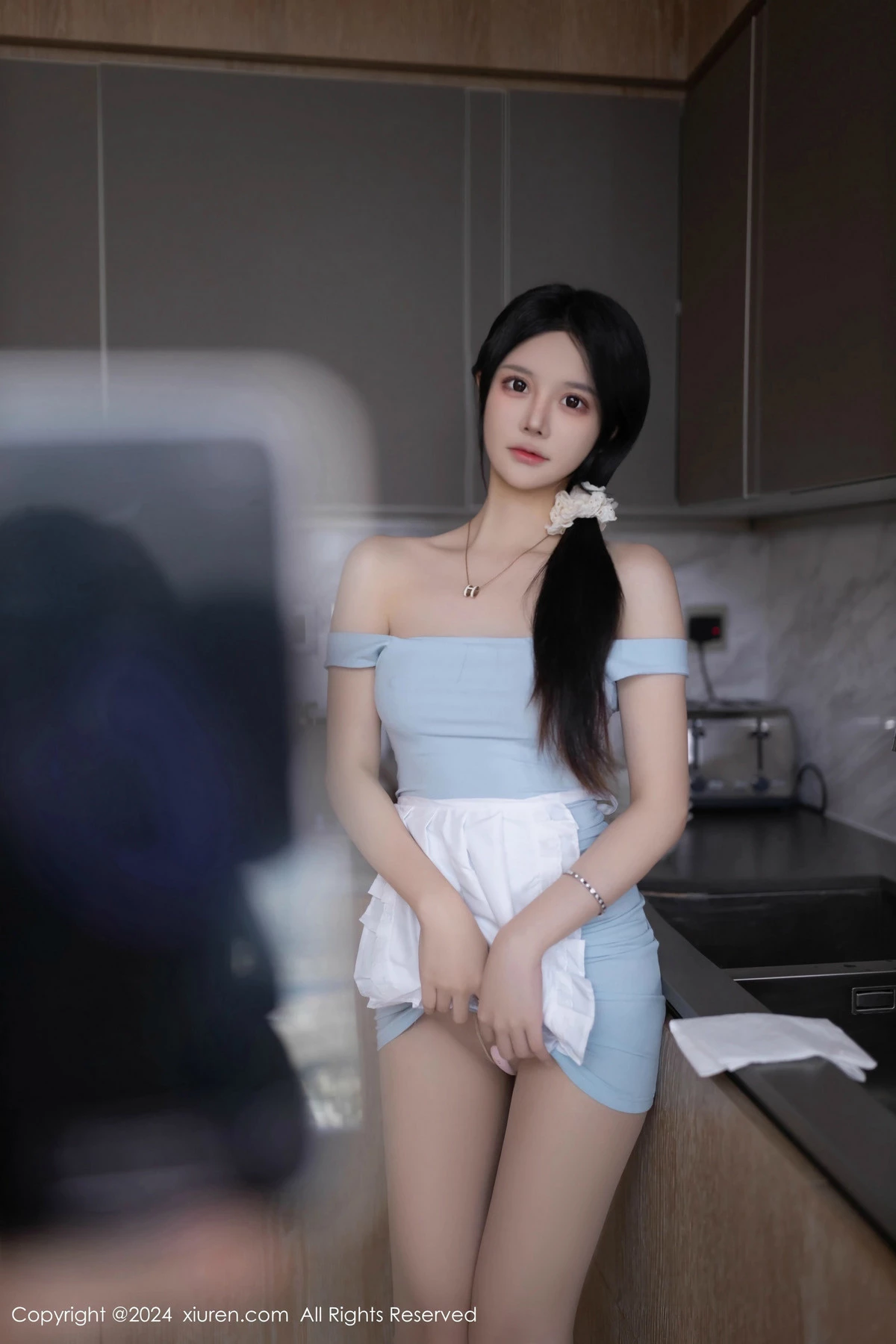 秀人集.com_[XiuRen秀人网]No.8597_模特幼幼性感浅蓝色连衣短裙配超薄肉丝秀完美身材迷人诱惑写真80P