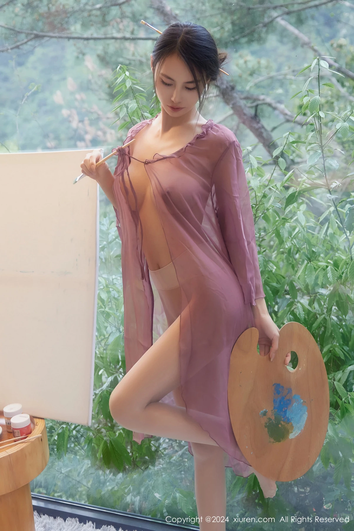 秀人集.com_[XiuRen秀人网]No.8687_模特Lingyu69性感紫色轻透连衣裙配白丝袜秀丰腴身材诱惑写真86P