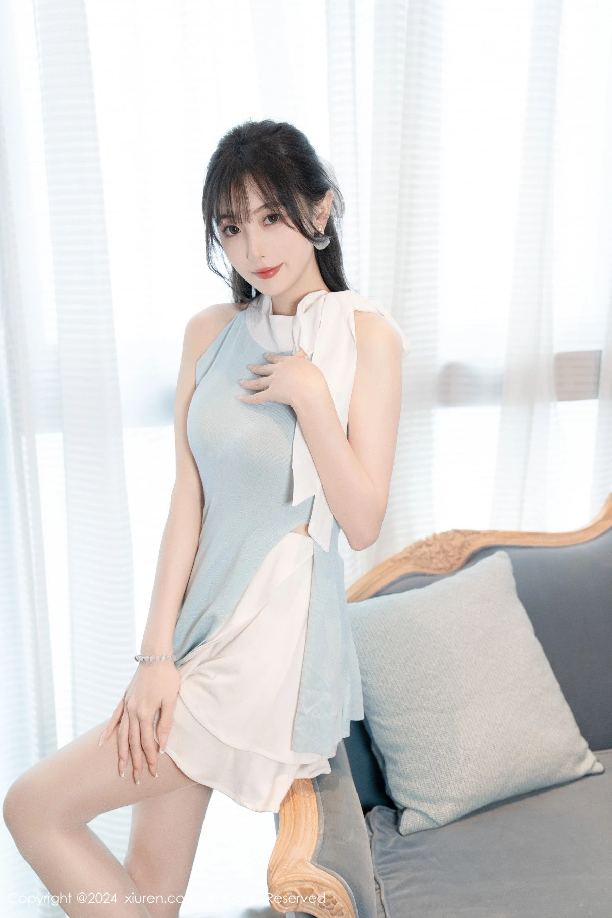 秀人集.com_[XiuRen秀人网]No.8761_模特林星阑性感蓝白连衣短裙露黑色情趣内衣秀曼妙身姿诱惑写真101P