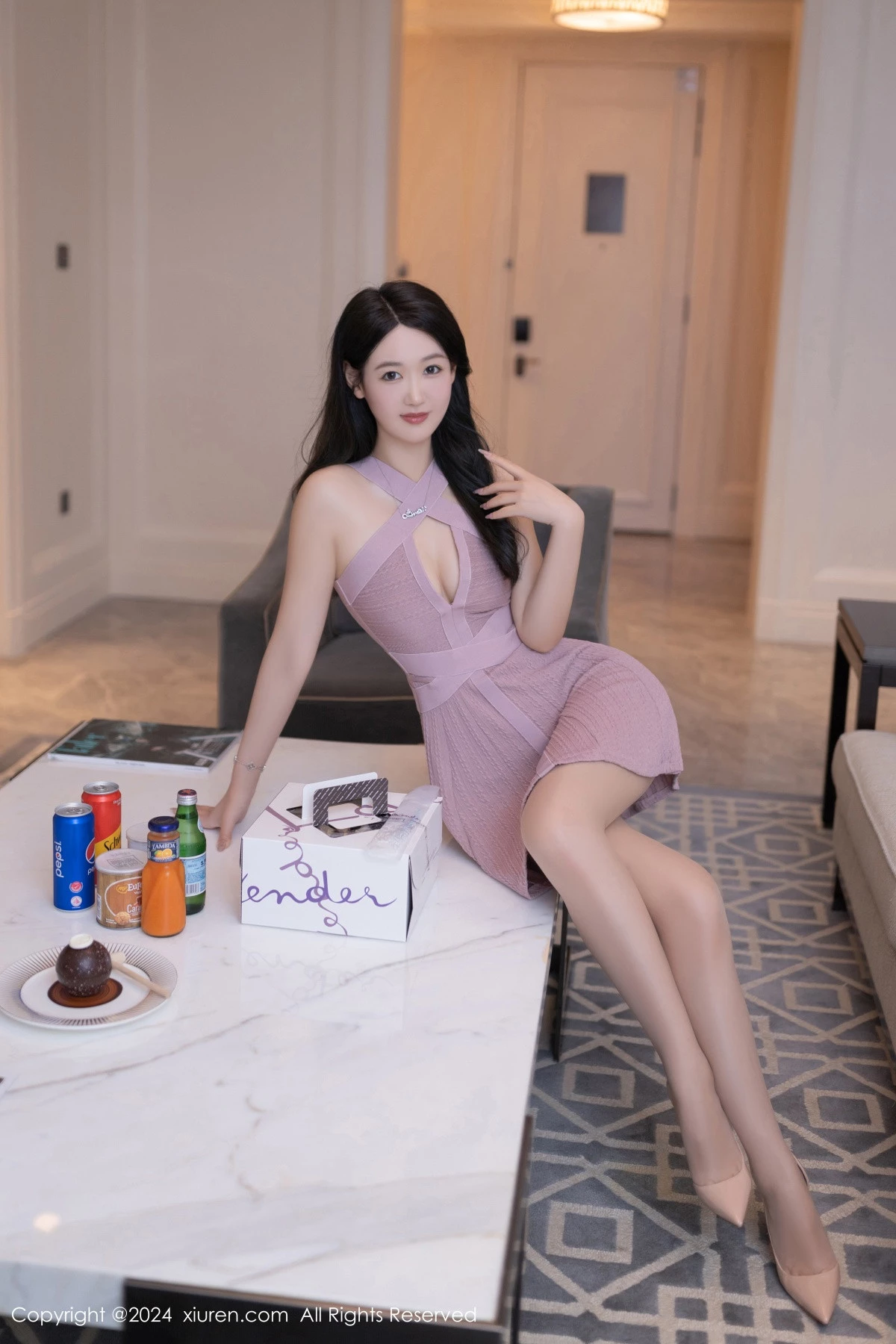 秀人集.com_[XiuRen秀人网]No.8748_模特唐安琪性感浅紫色连衣短裙配开档肉丝秀曼妙身姿诱惑写真80P