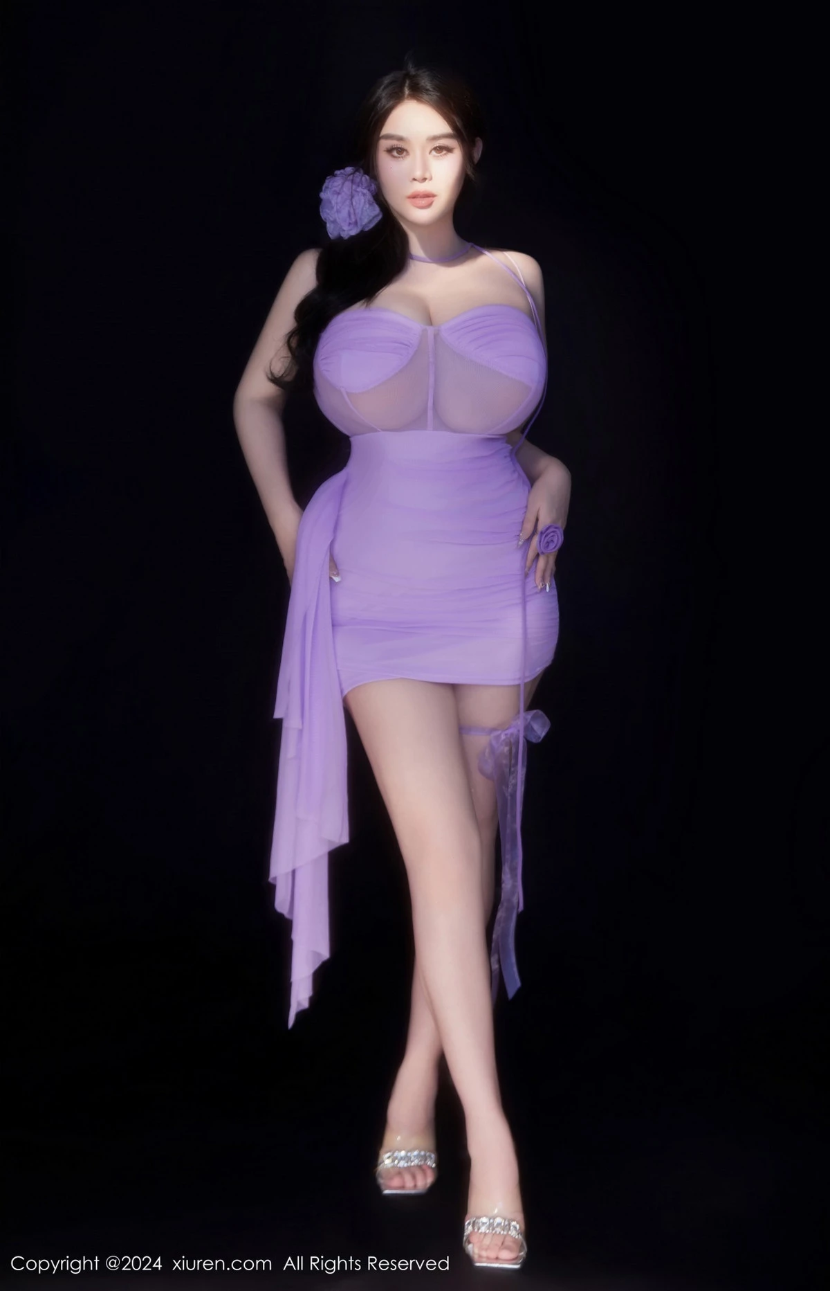 秀人集.com_[XiuRen秀人网]No.8878_模特戴渃欣性感紫色连衣裙+白色连衣裙秀丰满身材惹火诱惑写真47P