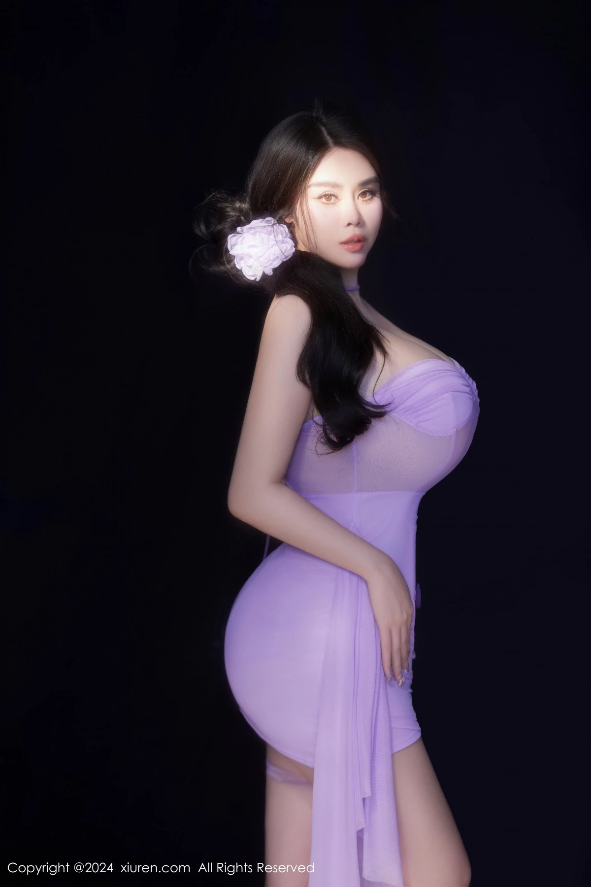 秀人集.com_[XiuRen秀人网]No.8878_模特戴渃欣性感紫色连衣裙+白色连衣裙秀丰满身材惹火诱惑写真47P