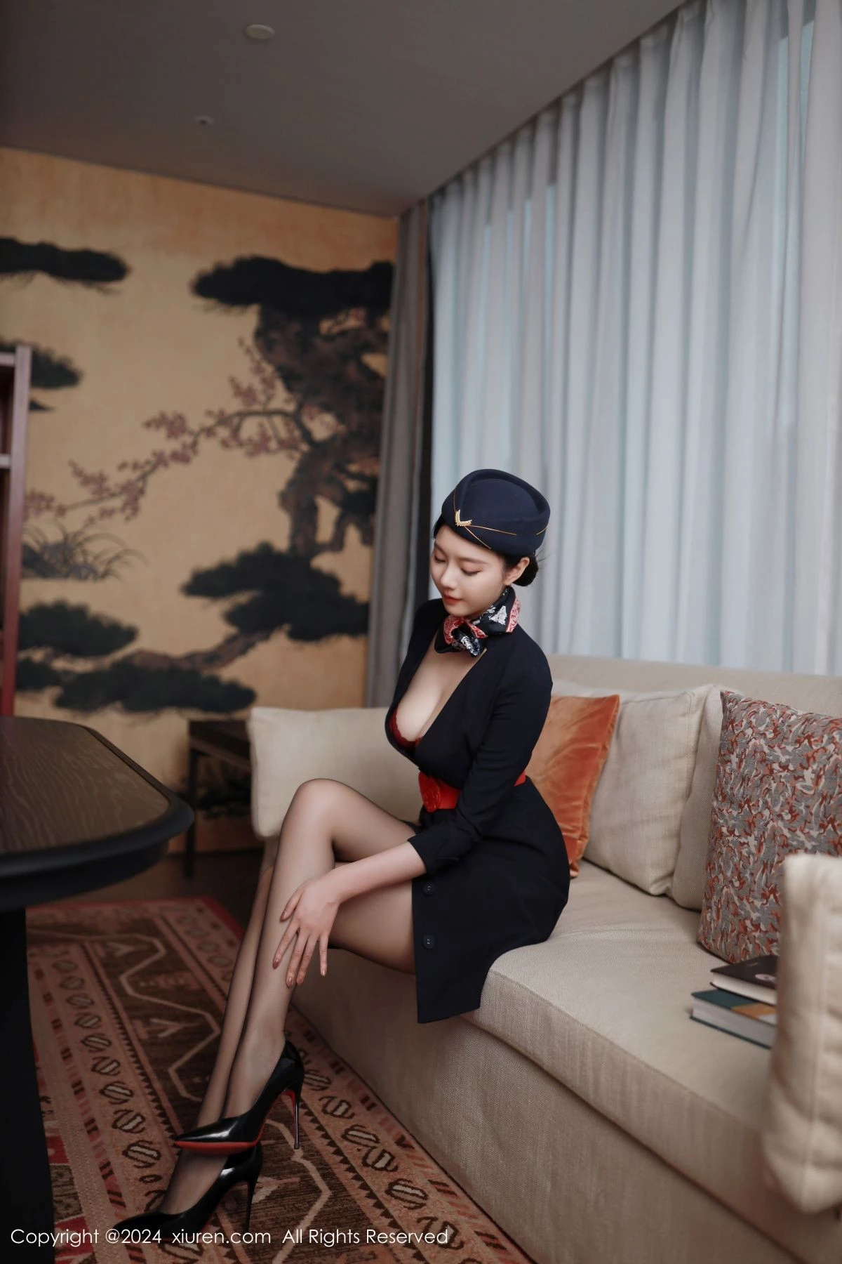 秀人集.com_[XiuRen秀人网]No.8942_模特安然anran性感空姐制服露红色内衣配超薄黑丝撩人诱惑写真79P