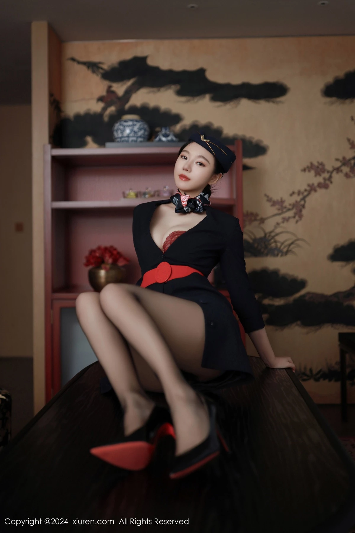 秀人集.com_[XiuRen秀人网]No.8942_模特安然anran性感空姐制服露红色内衣配超薄黑丝撩人诱惑写真79P