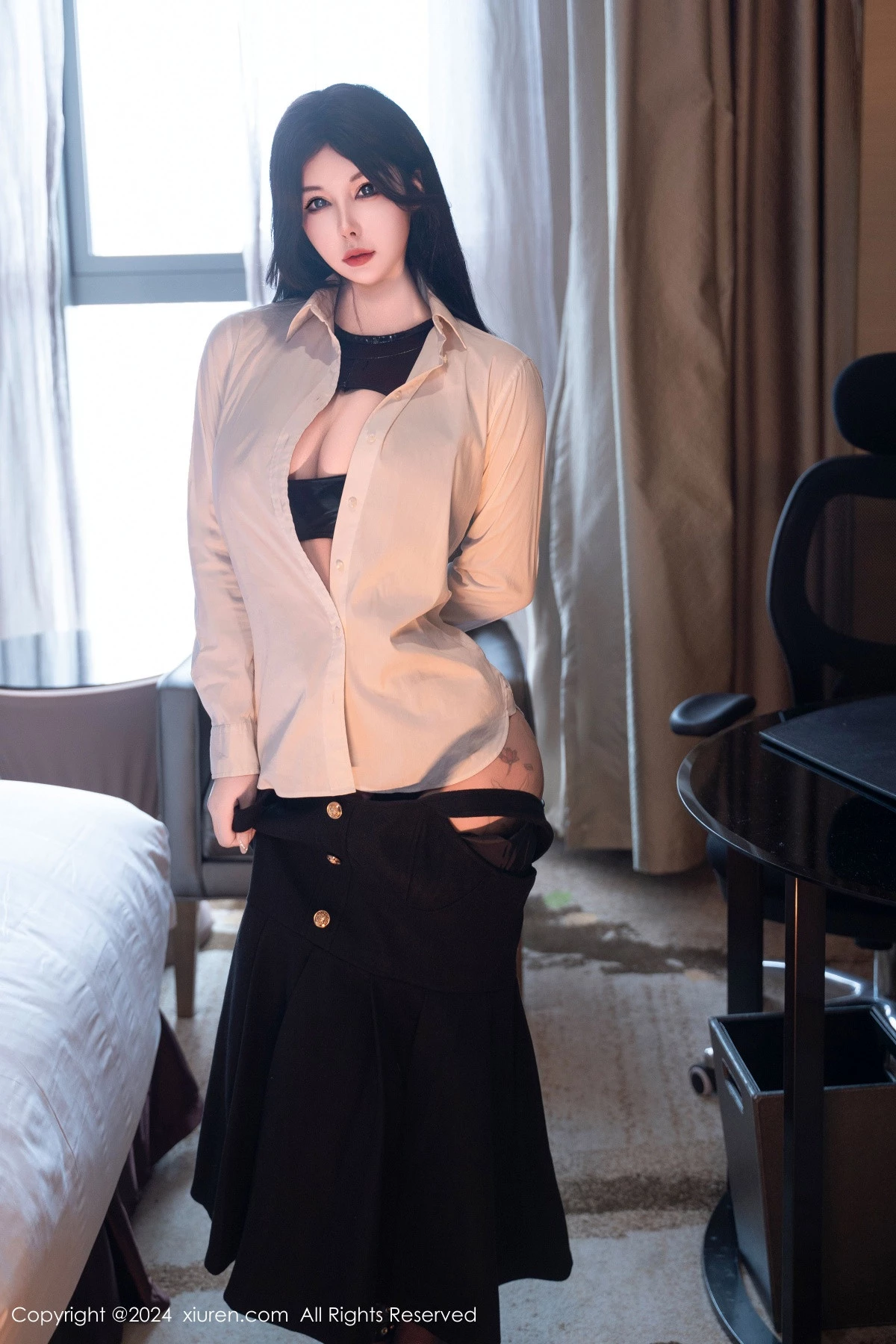 秀人集.com_[XiuRen秀人网]No.9106_模特陈芊儿私房性感白T露黑色皮质情趣内衣秀丰满身材诱惑写真90P