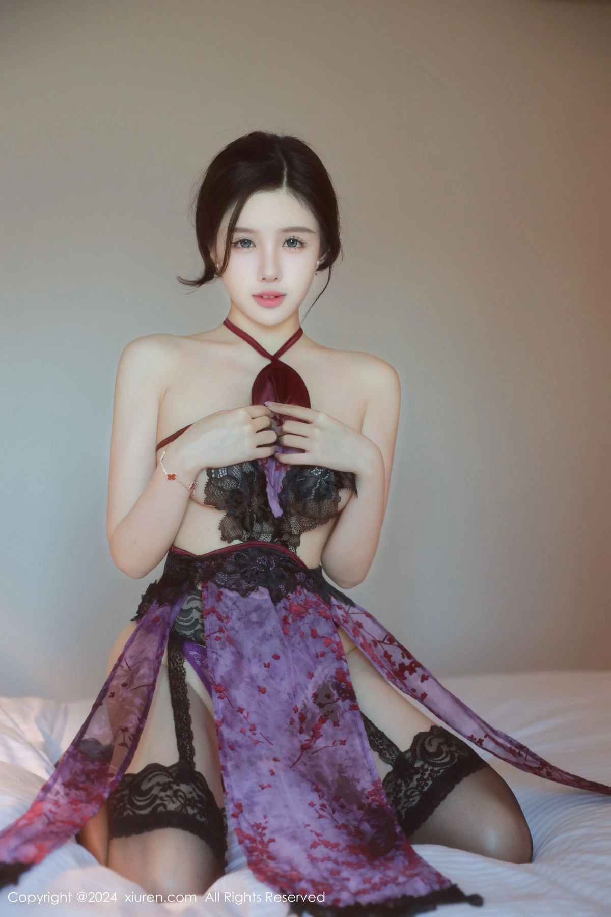 秀人集.com_[XiuRen秀人网]No.9292_模特唐翩翩性感紫黑色情趣内衣配黑丝吊袜秀完美身材诱惑写真87P