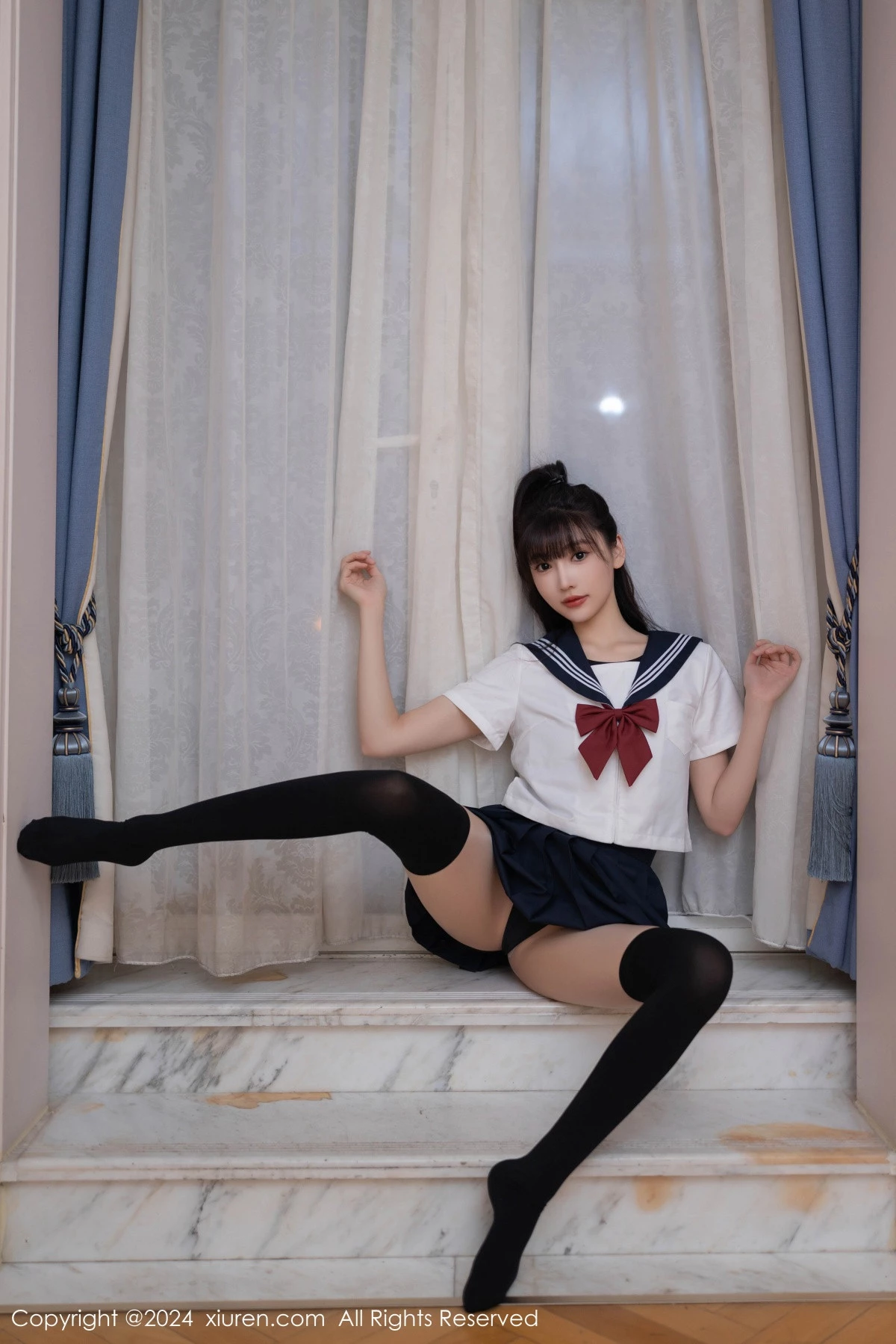 秀人集.com_[XiuRen秀人网]No.9305_模特陆萱萱性感JK制服+黑色高叉连体衣配黑丝袜秀美腿诱惑写真80P