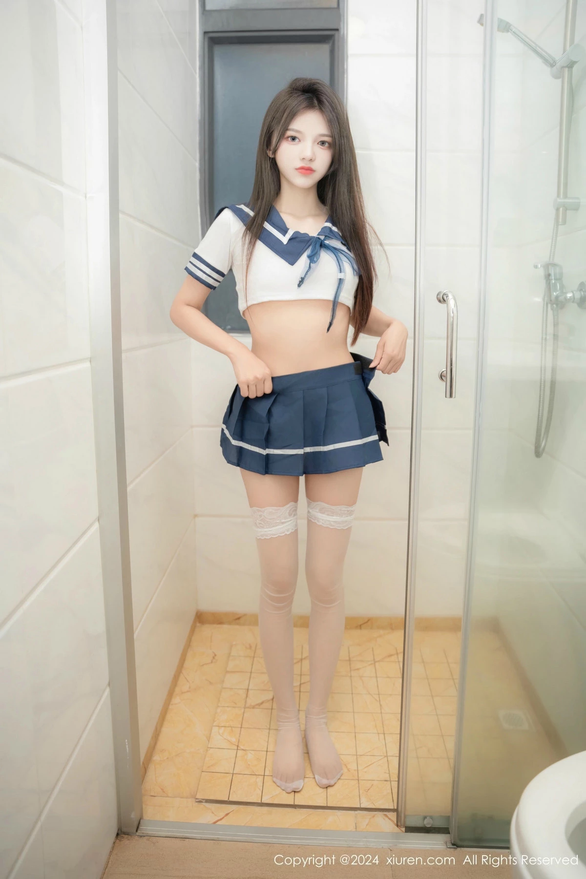 秀人集.com_[XiuRen秀人网]No.9460_模特奶茹浴室场景性感JK制服配白色丝袜秀凹凸身材撩人诱惑写真51P