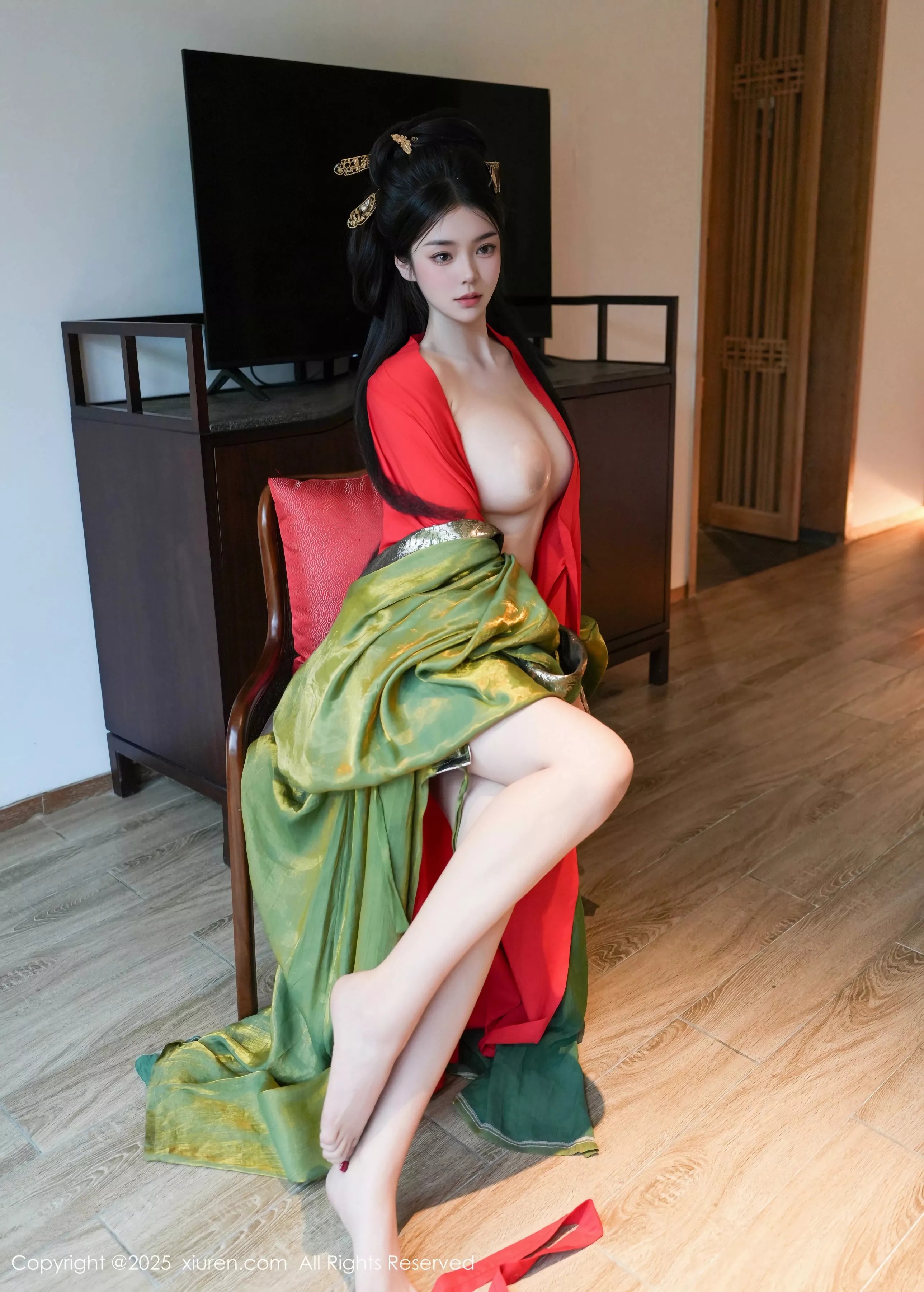 秀人集.com_[XiuRen秀人网]No.10126_模特雪糕CiCi性感绿色古风服饰露红色情趣服饰秀美腿诱惑写真68P