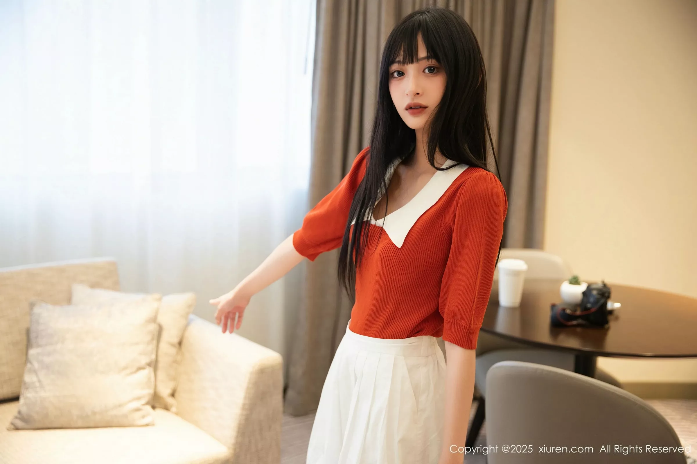 秀人集.com_[XiuRen秀人网]No.10247_模特茂木希子性感橙T露白色内衣配超薄肉丝秀完美身材诱惑写真80P