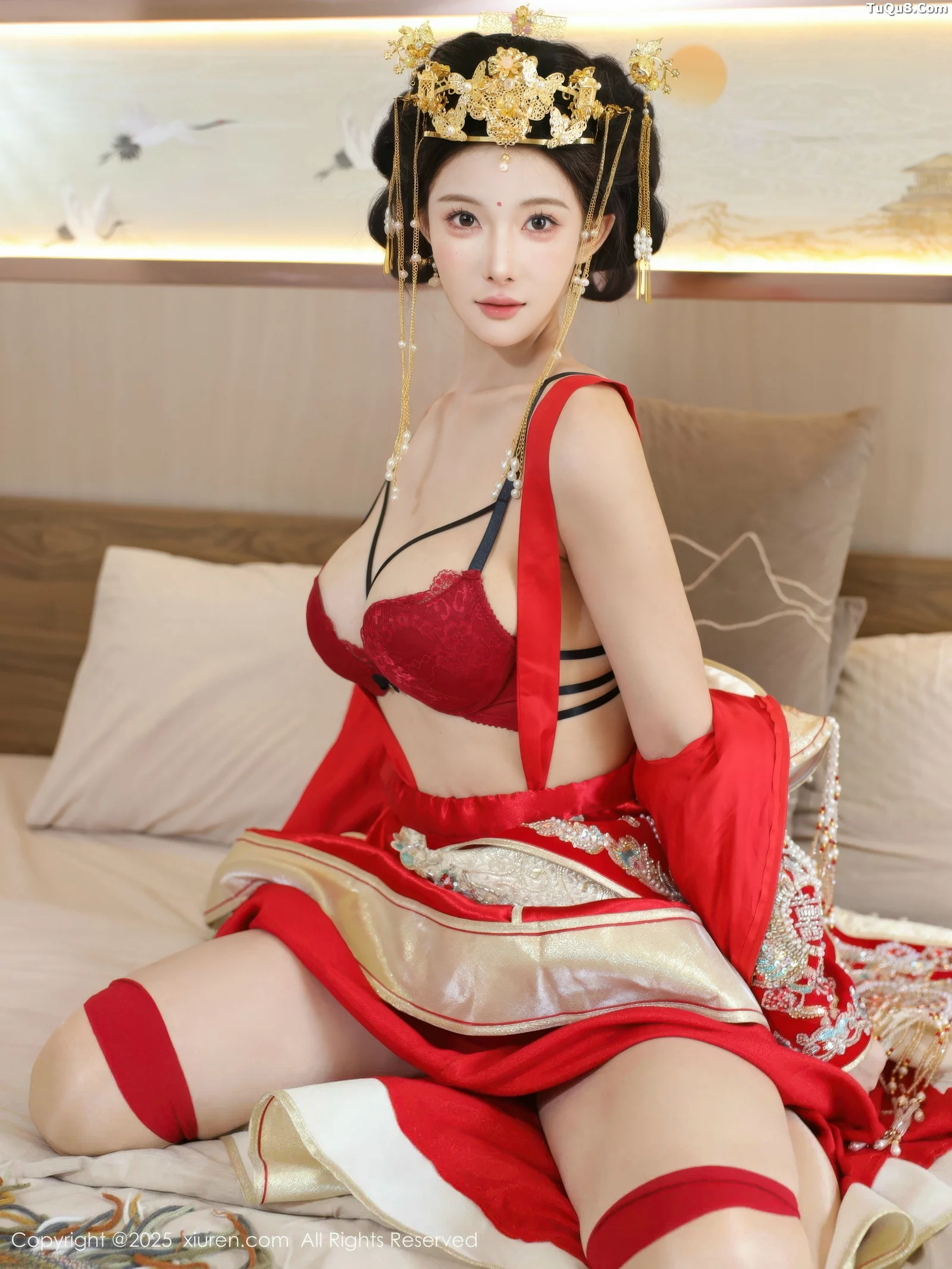 秀人集.com_[XiuRen秀人网]No.10742_模特梨霜儿性感红色新娘服饰配肉色丝袜秀丰腴身材迷人诱惑写真84P